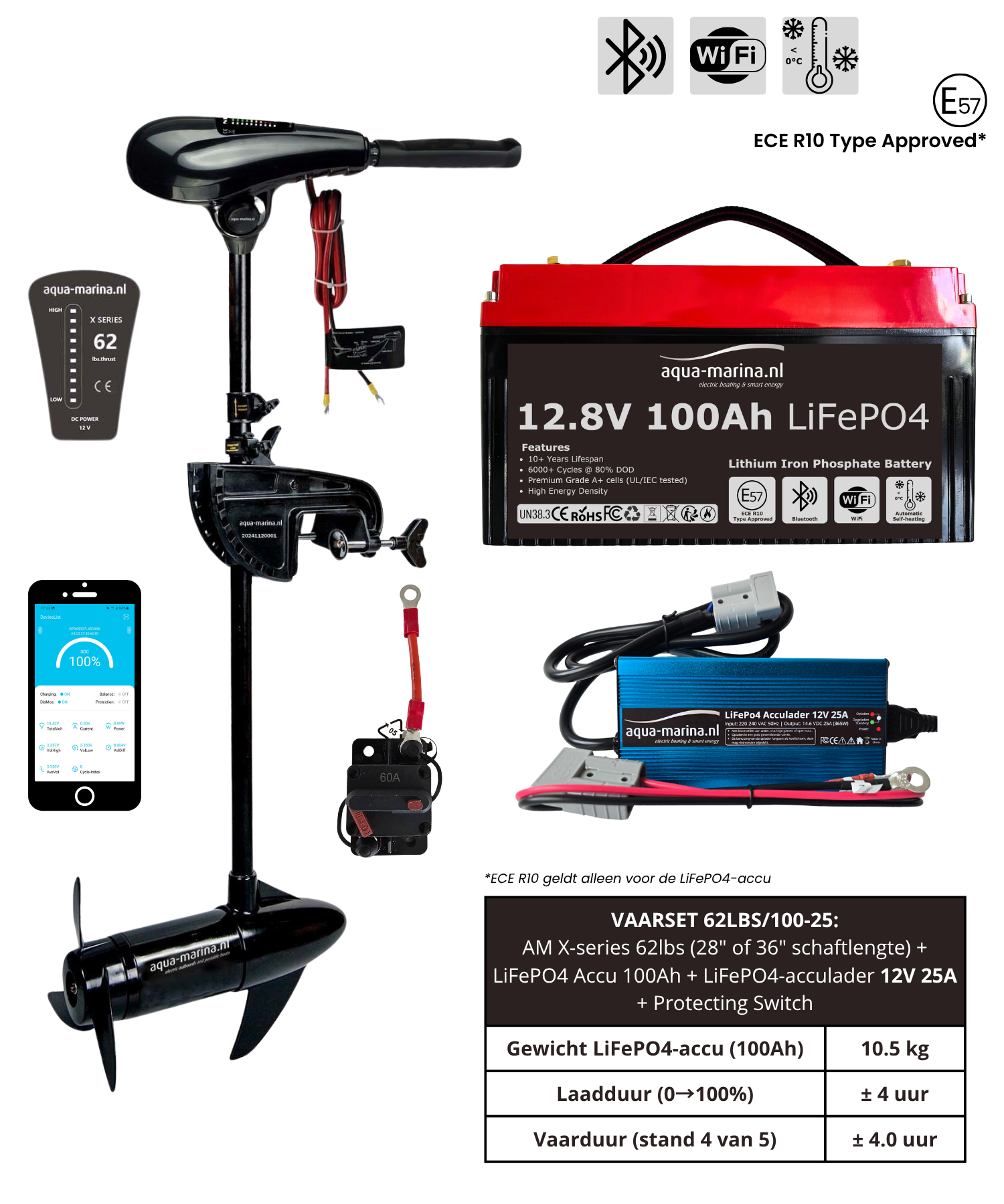 Complete Vaarsets – Fluistermotor + LiFePO4 Accu + Acculader | Aqua-Marina.nl