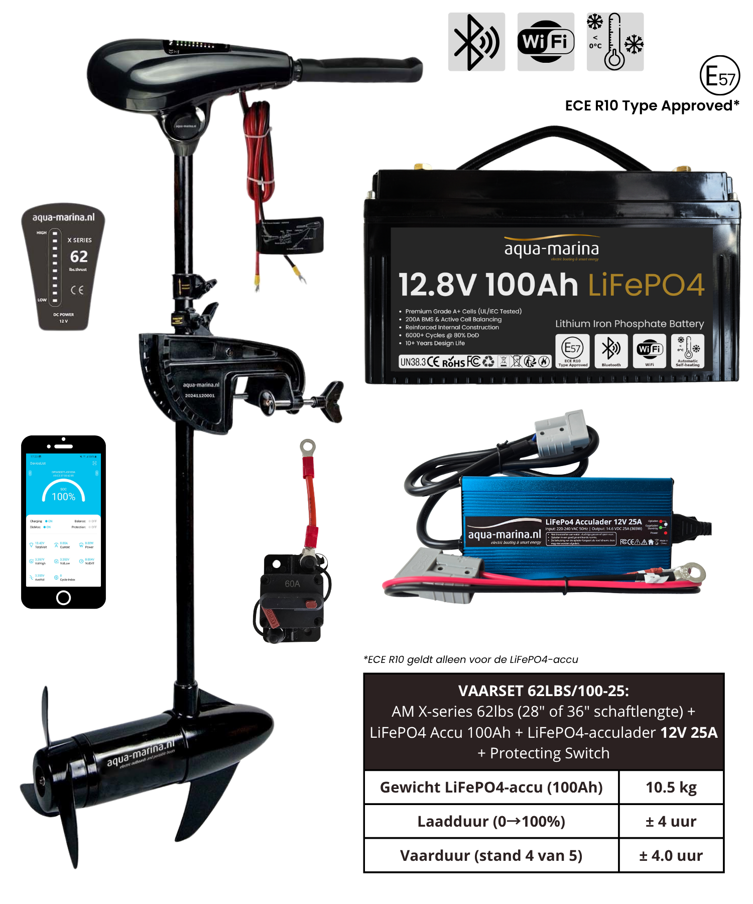 Complete Vaarsets – Fluistermotor + LiFePO4 Accu + Acculader | Aqua-Marina.nl