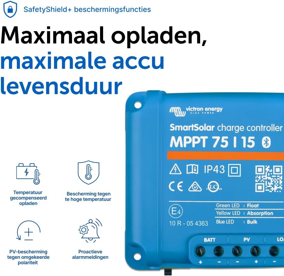 Victron Energy SmartSolar MPPT 75V 15 amp 12/24-Volt Zonne Laadregelaar (Bluetooth)