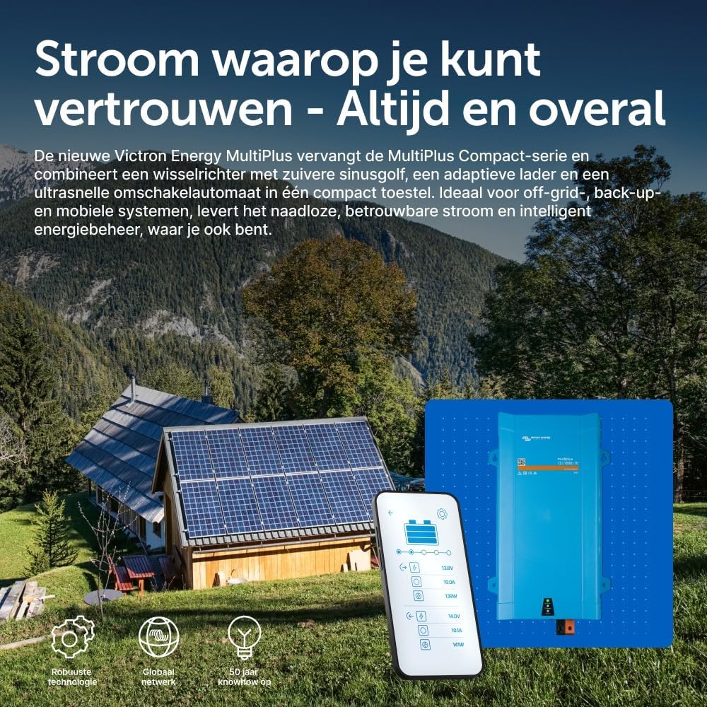 Victron Energy MultiPlus 1600VA 12-Volt 230V Pure Sinusomvormer 70 ampère Batterij Lader