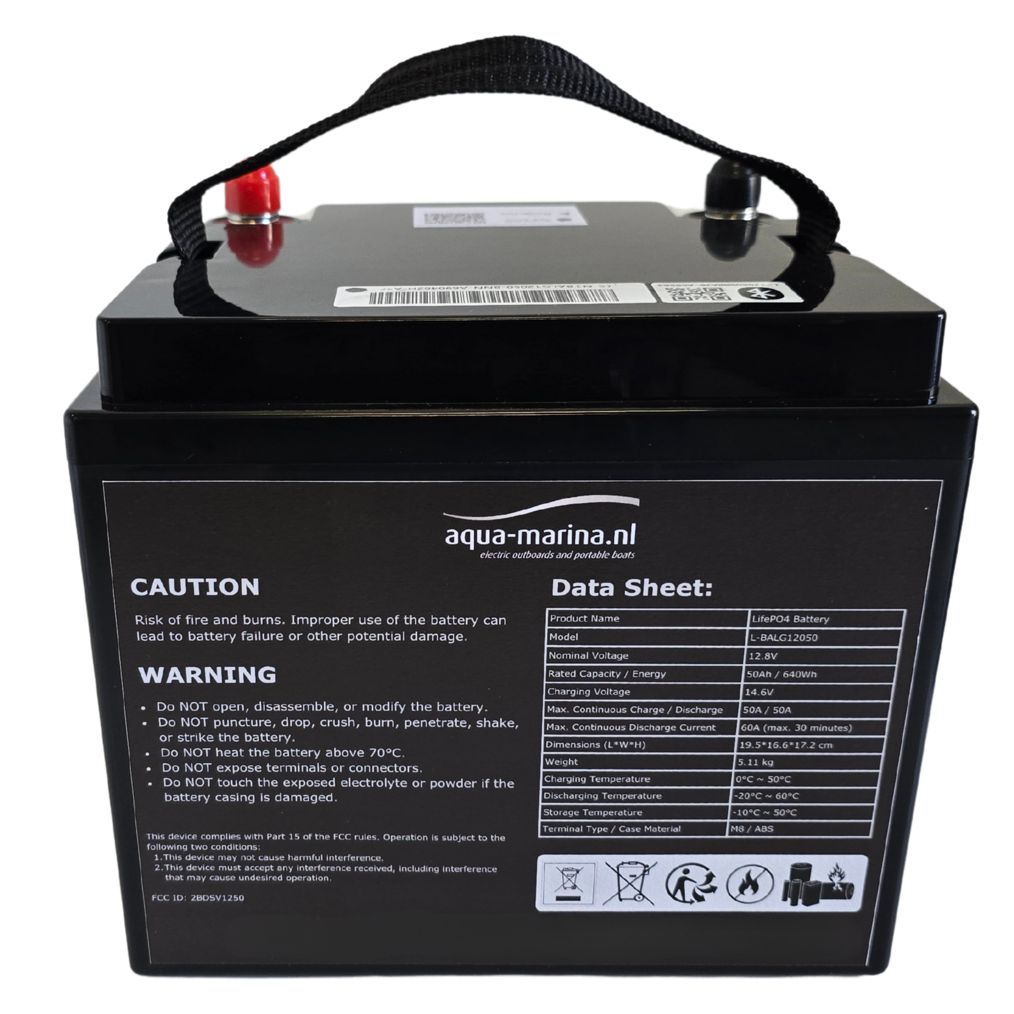 Aqua-Marina.nl LiFePO4 Lithium Accu 12V 50Ah met Bluetooth – Compacte Lichtgewicht Energieoplossing voor Boot en Camper
