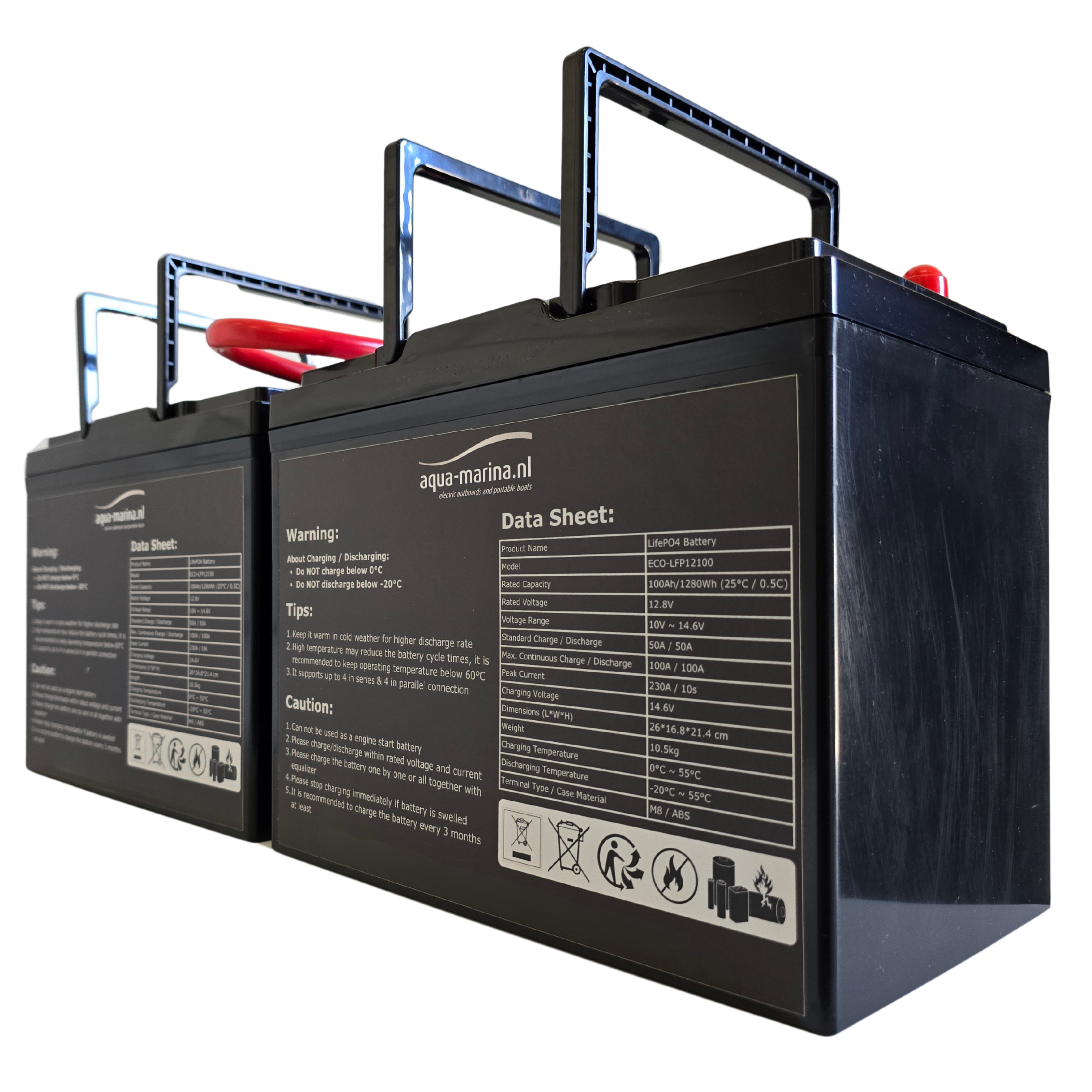 Accuset 6: 24V 100Ah | 2x 100Ah LiFePO4 Accu | Bluetooth | Inclusief Seriekabel voor 24V Configuratie