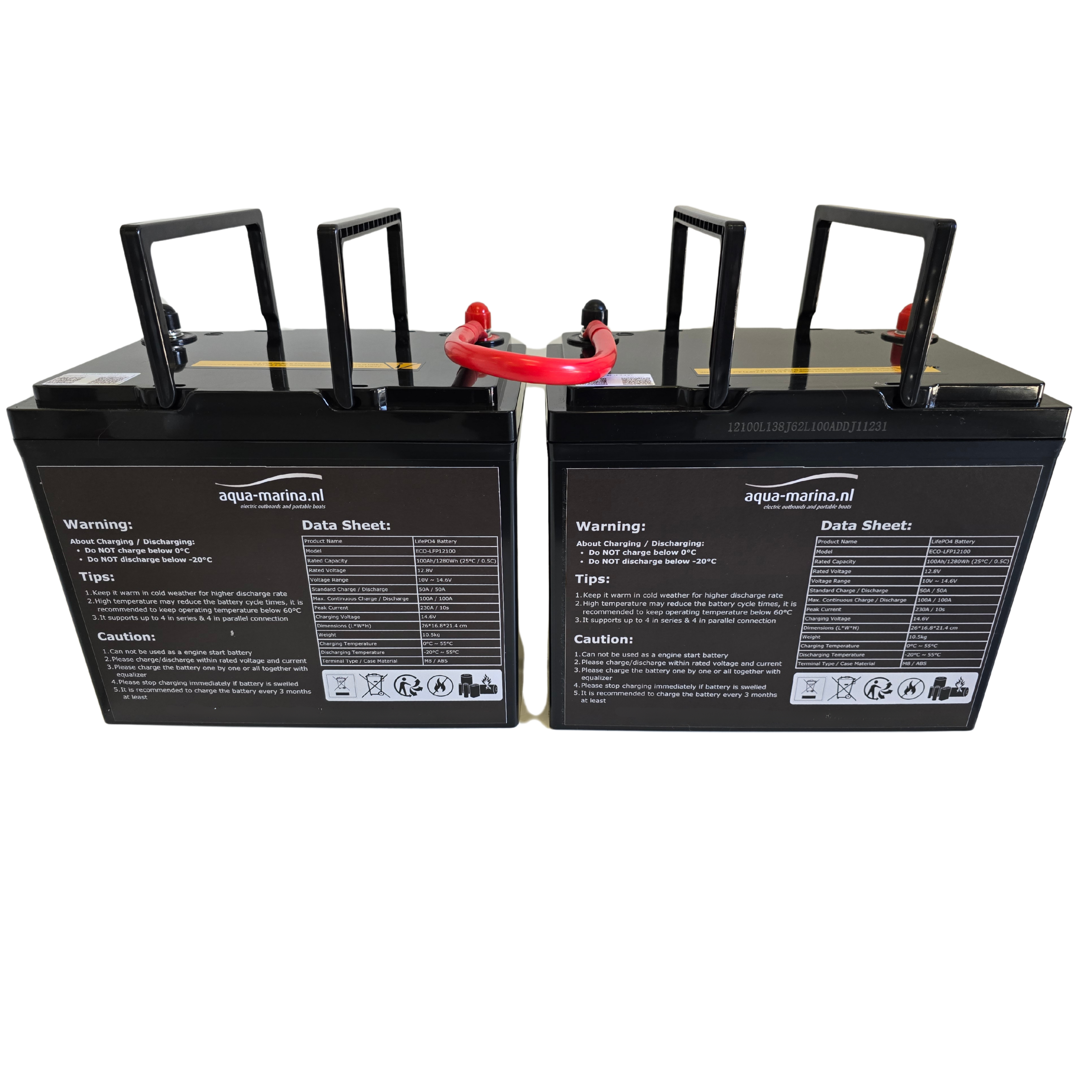 Accuset 6: 24V 100Ah | 2x 100Ah LiFePO4 Accu | Bluetooth | Inclusief Seriekabel voor 24V Configuratie