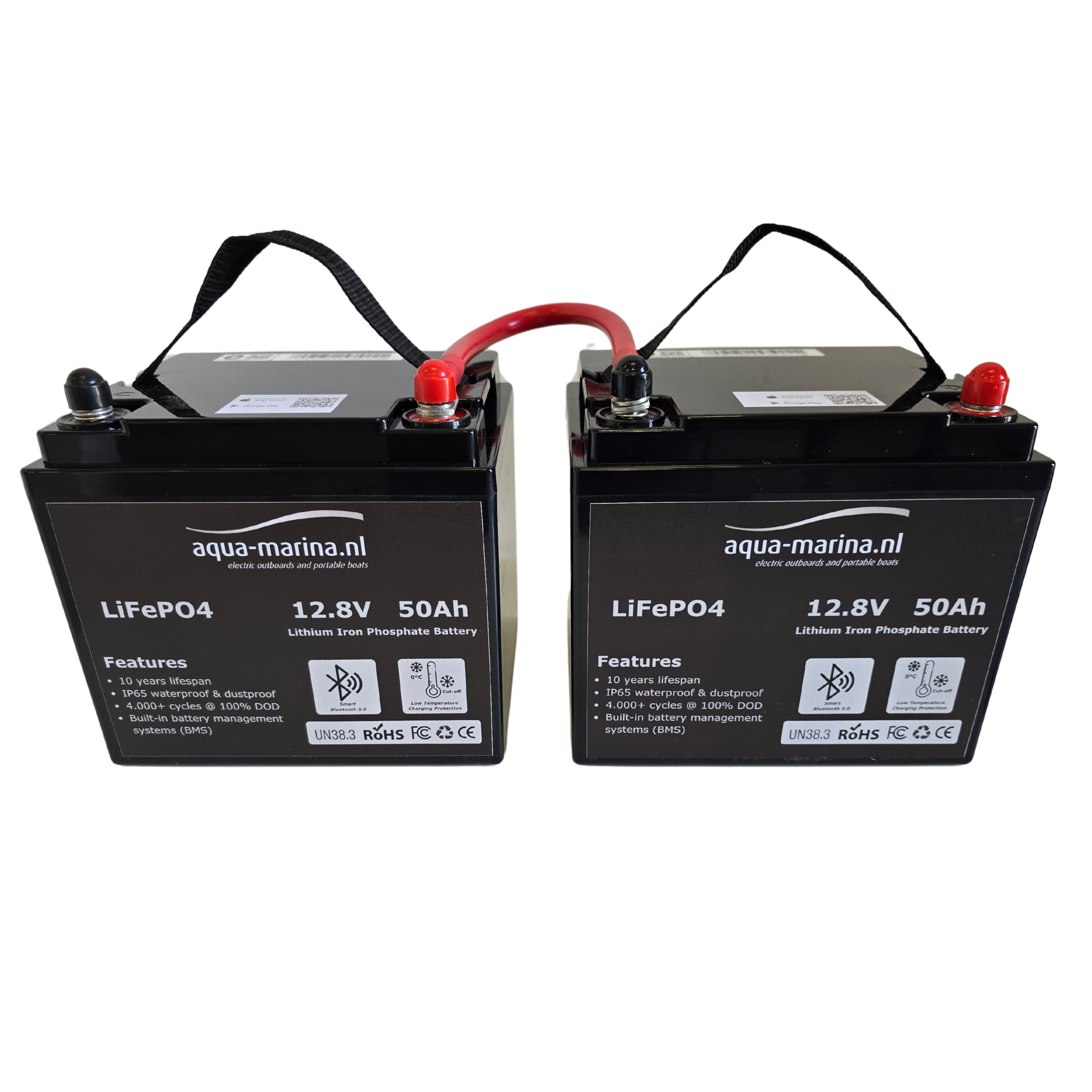 Accuset 5: 24V 50Ah | 2x 50Ah LiFePO4 Accu | Bluetooth | Inclusief Seriekabel voor 24V Configuratie