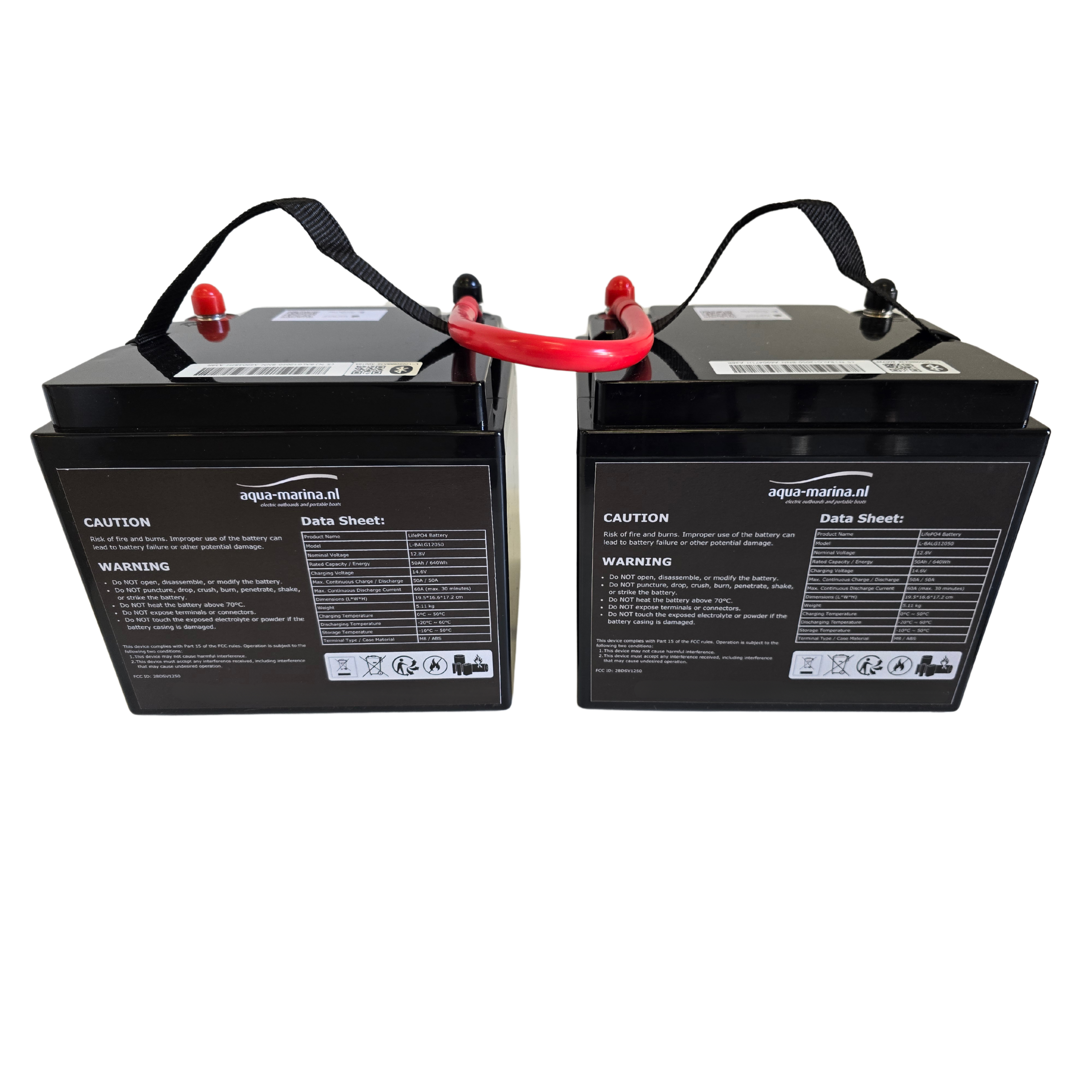 Accuset 5: 24V 50Ah | 2x 50Ah LiFePO4 Accu | Bluetooth | Inclusief Seriekabel voor 24V Configuratie