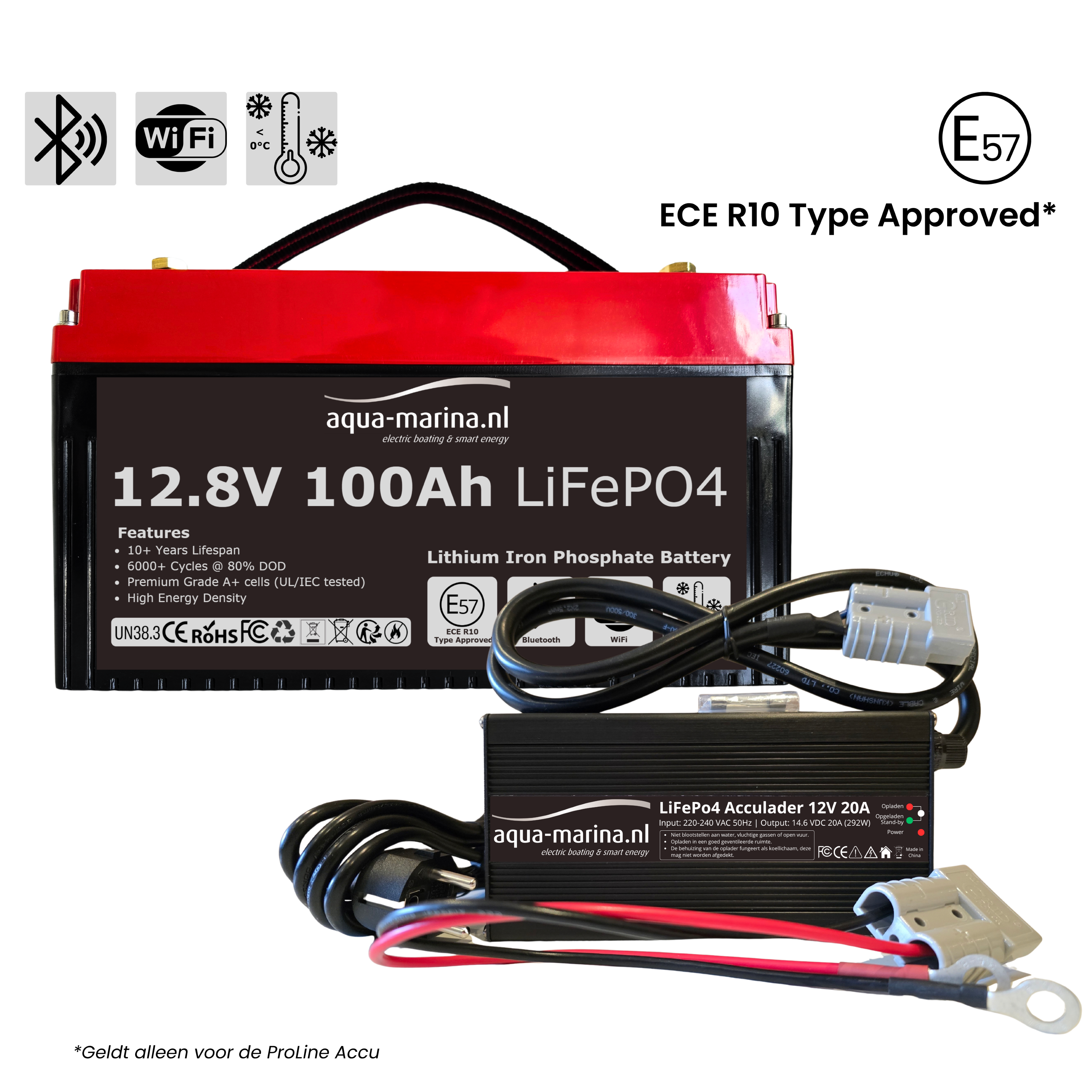 Aqua-Marina Accuset 1 | ProLine 100Ah Smart LiFePO4-accu + 20A LiFePO4-acculader | ECE R10 | Bluetooth | WiFi | Self-Heating