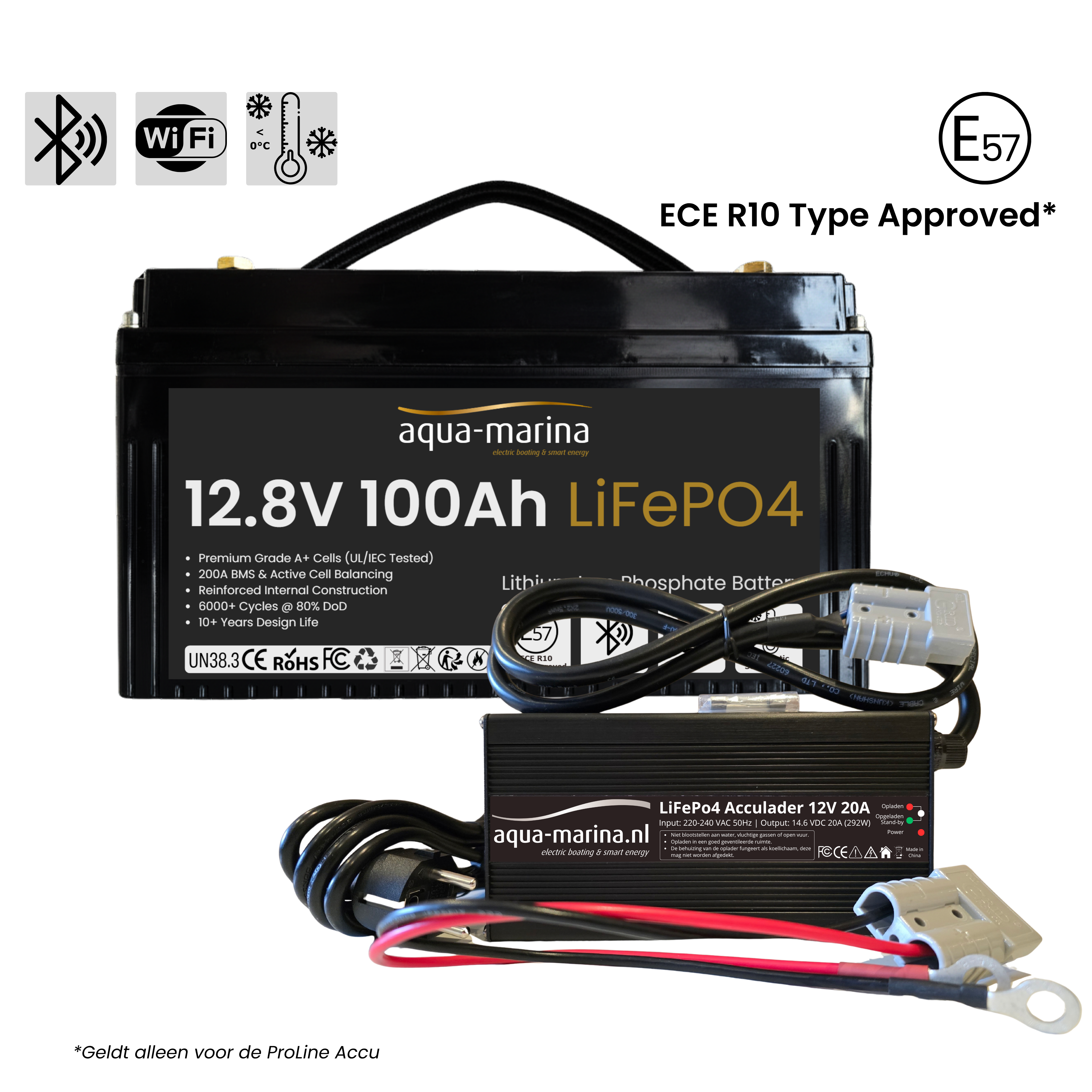 Aqua-Marina Accuset 1 | ProLine 100Ah Smart LiFePO4-accu + 20A LiFePO4-acculader | ECE R10 | Bluetooth | WiFi | Self-Heating