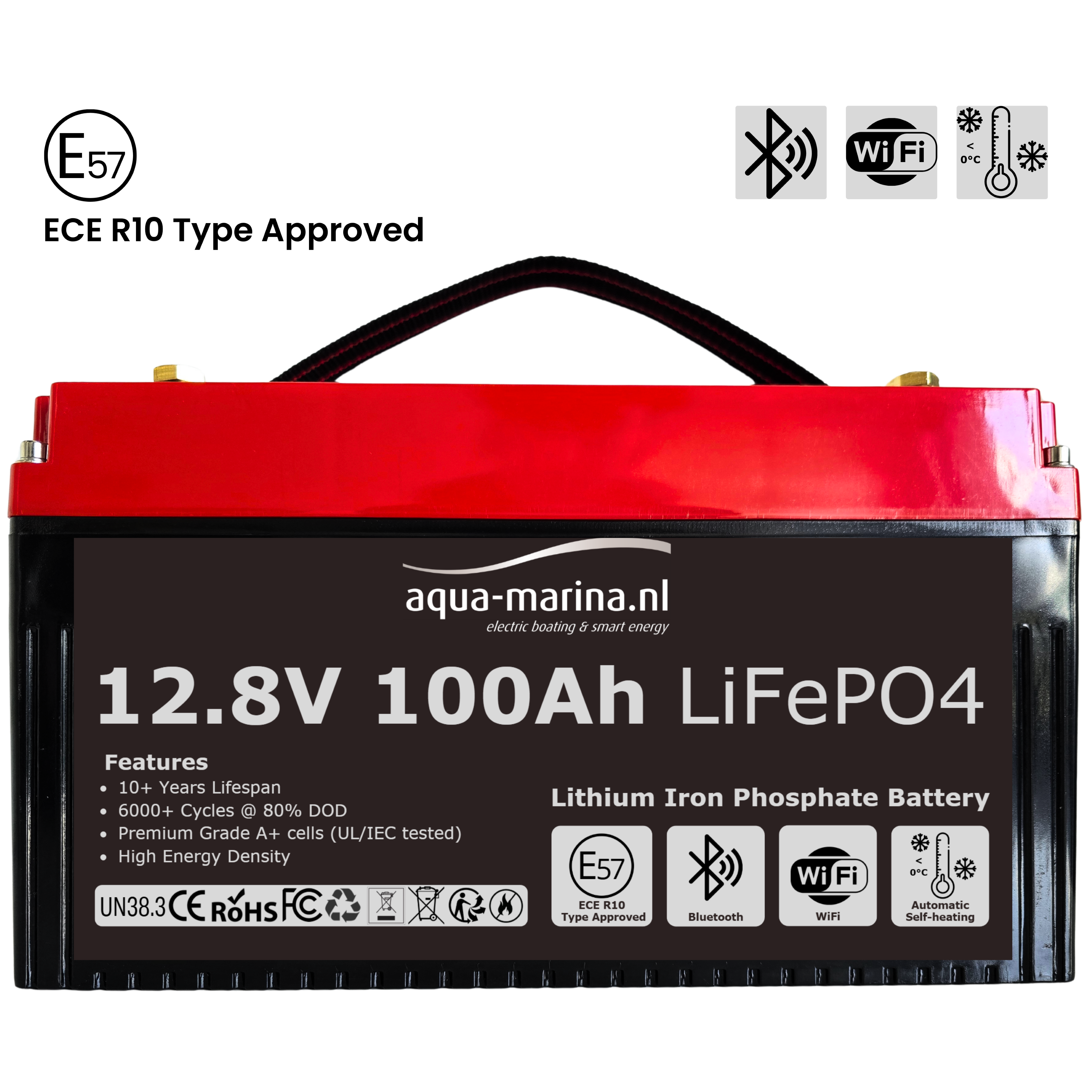 Aqua-Marina Accuset 1 | ProLine 100Ah Smart LiFePO4-accu + 20A LiFePO4-acculader | ECE R10 | Bluetooth | WiFi | Self-Heating