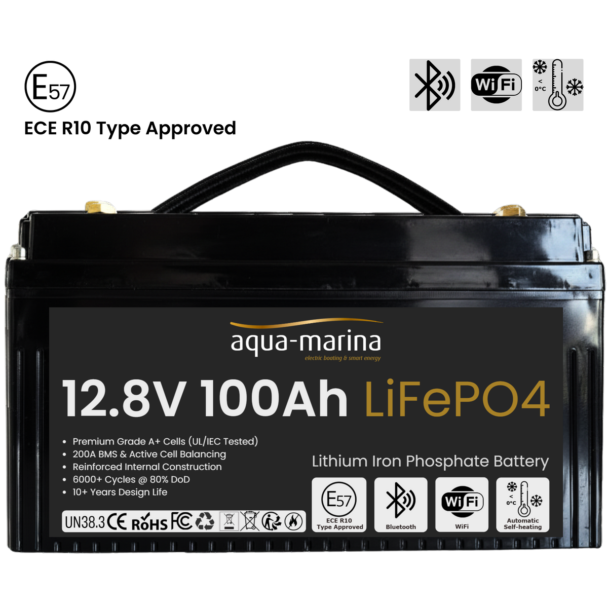 Aqua-Marina Accuset 1 | ProLine 100Ah Smart LiFePO4-accu + 20A LiFePO4-acculader | ECE R10 | Bluetooth | WiFi | Self-Heating