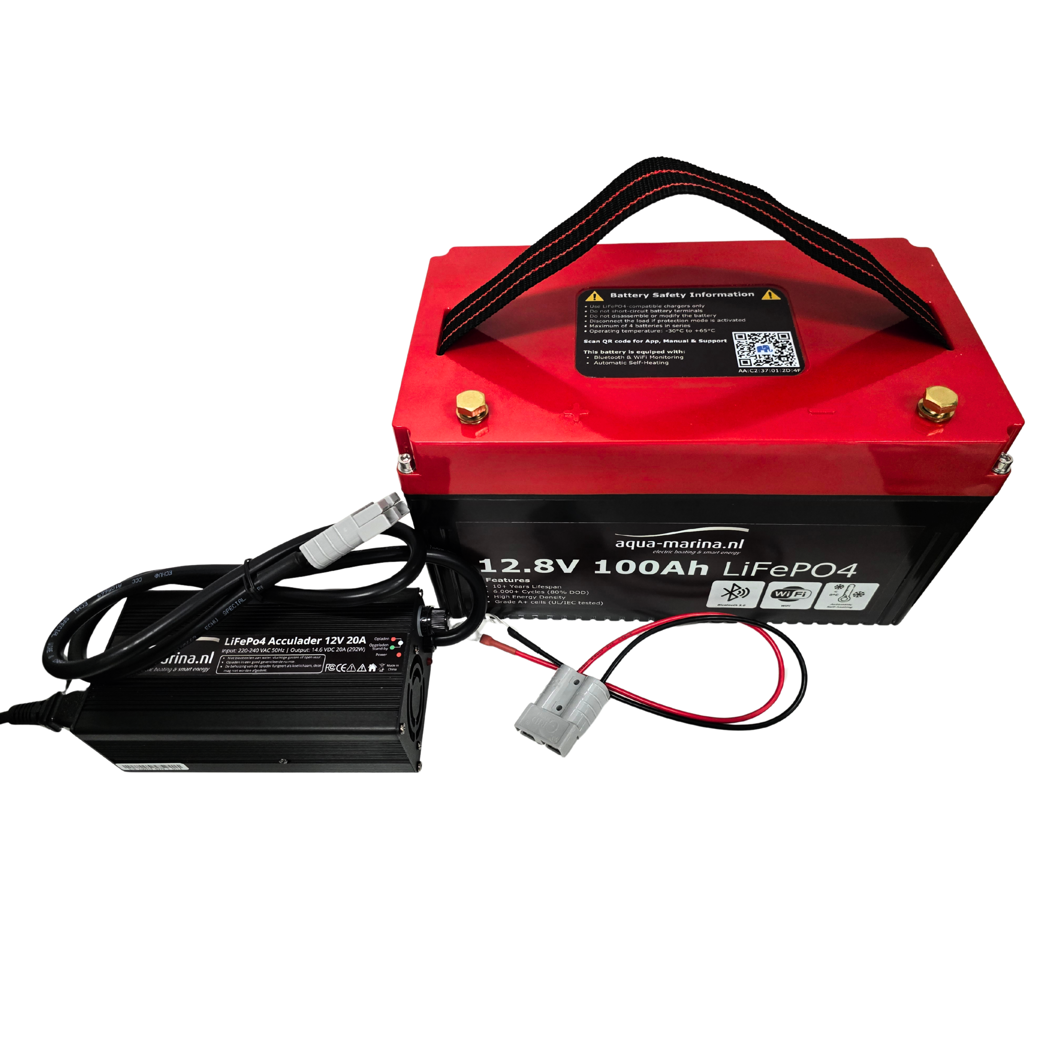 Aqua-Marina Accuset 1 | ProLine 100Ah Smart LiFePO4-accu + 20A LiFePO4-acculader | ECE R10 | Bluetooth | WiFi | Self-Heating