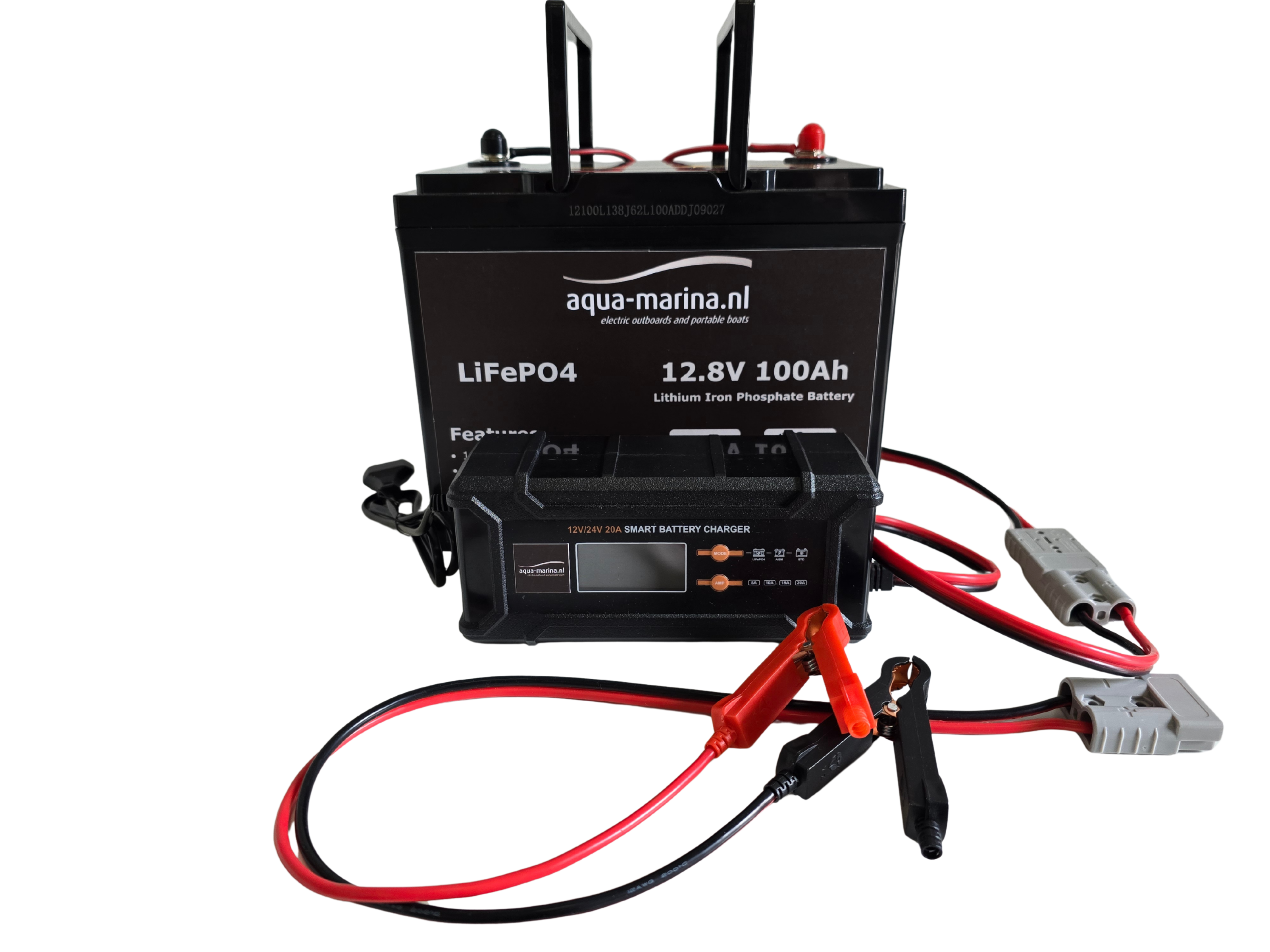 Accuset 7: 12V 100Ah LiFePO4 Accu + 12V/24V Acculader LiFePO4 AGM STD | Bluetooth