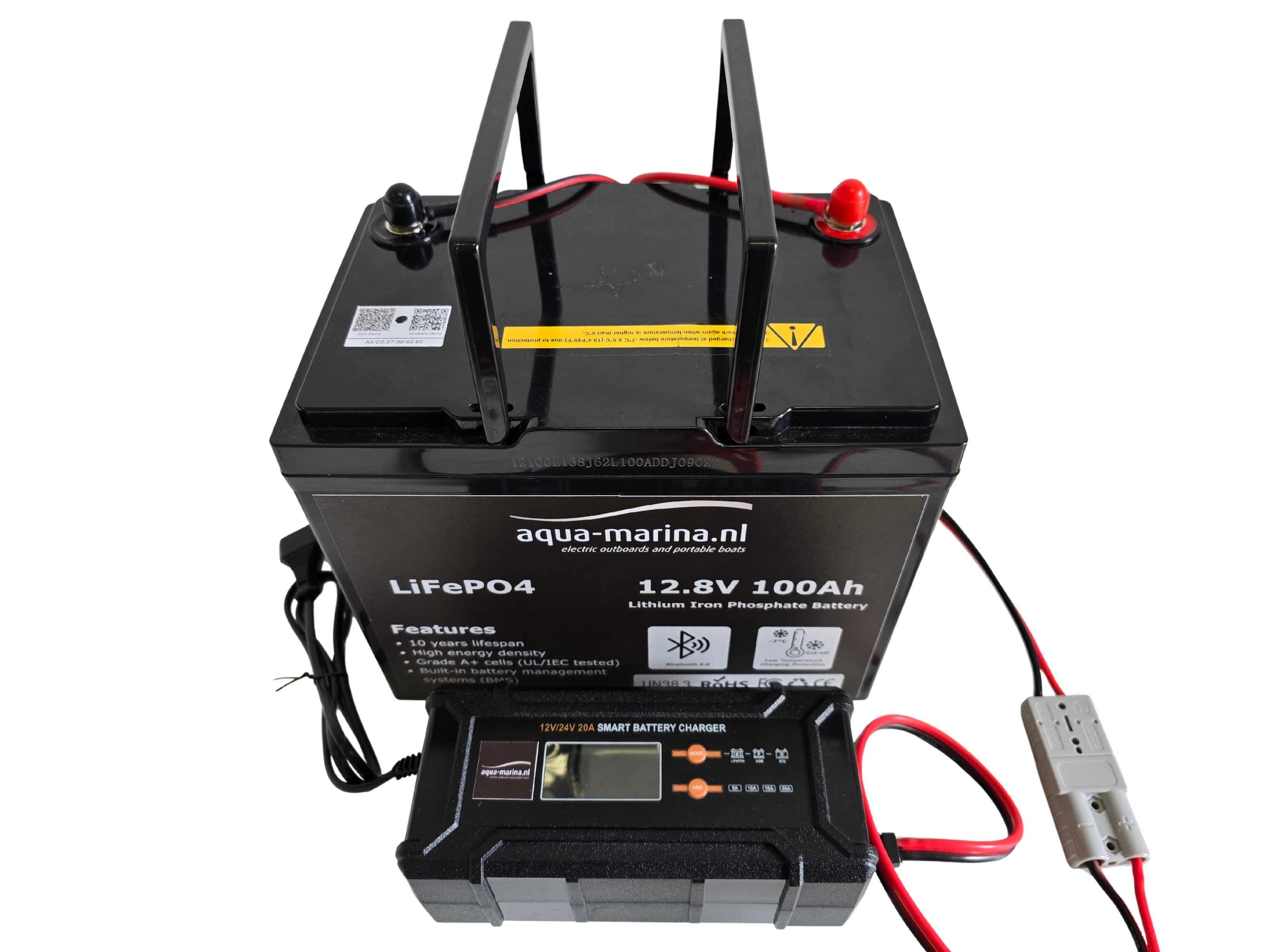 Accuset 7: 12V 100Ah LiFePO4 Accu + 12V/24V Acculader LiFePO4 AGM STD | Bluetooth