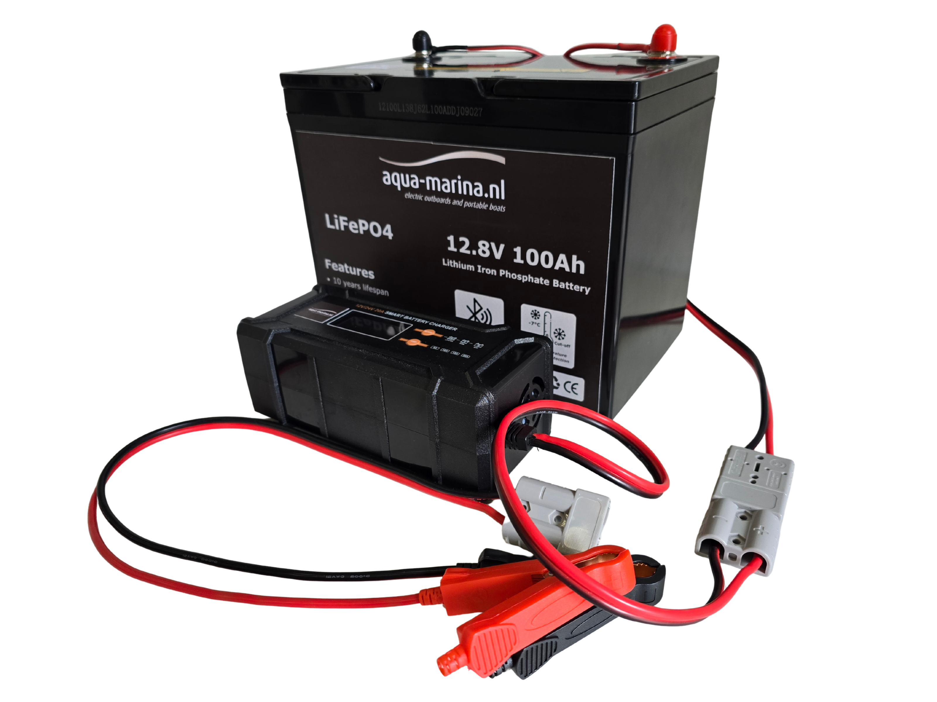 Accuset 7: 12V 100Ah LiFePO4 Accu + 12V/24V Acculader LiFePO4 AGM STD | Bluetooth