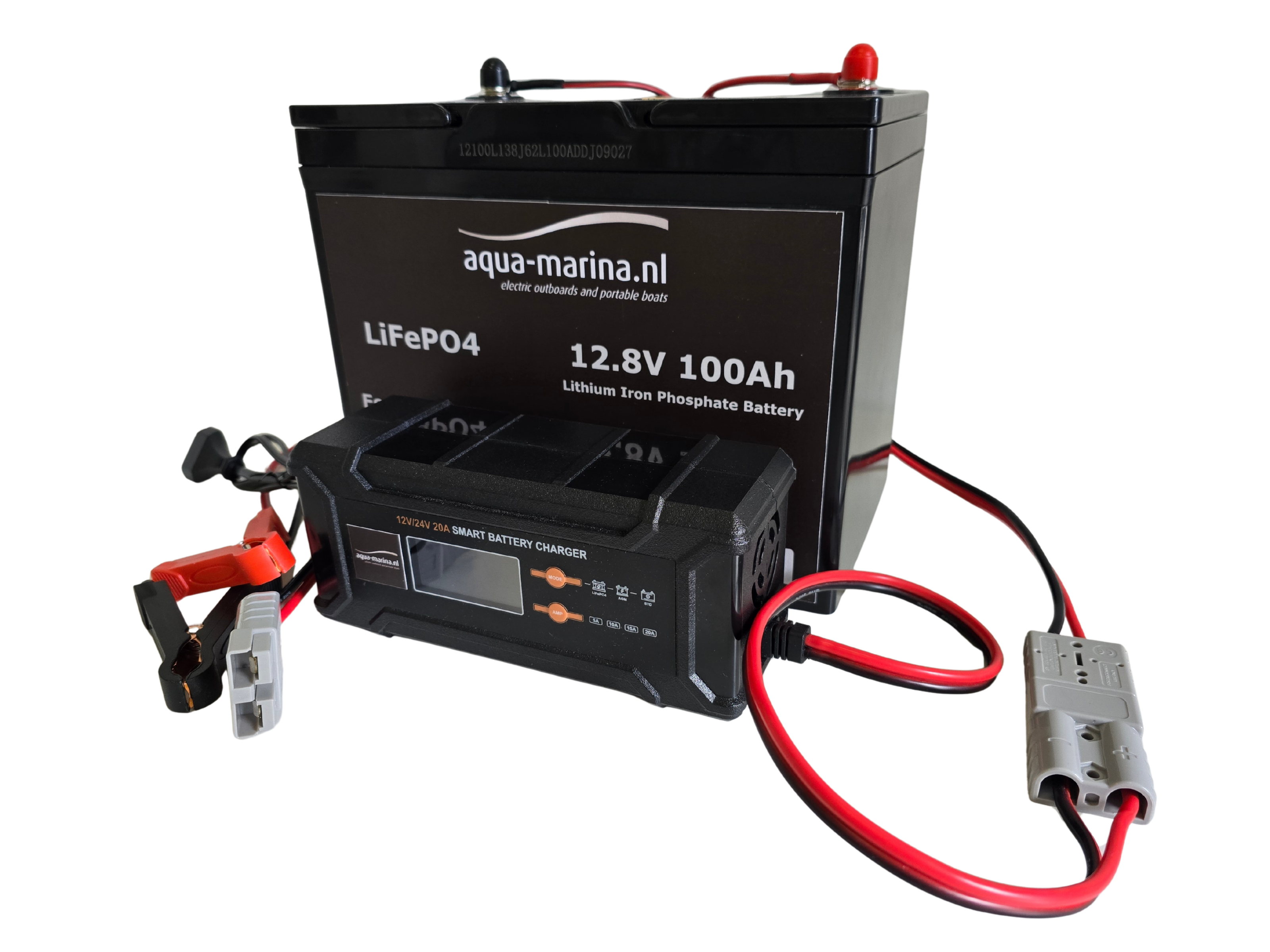 Accuset 7: 12V 100Ah LiFePO4 Accu + 12V/24V Acculader LiFePO4 AGM STD | Bluetooth