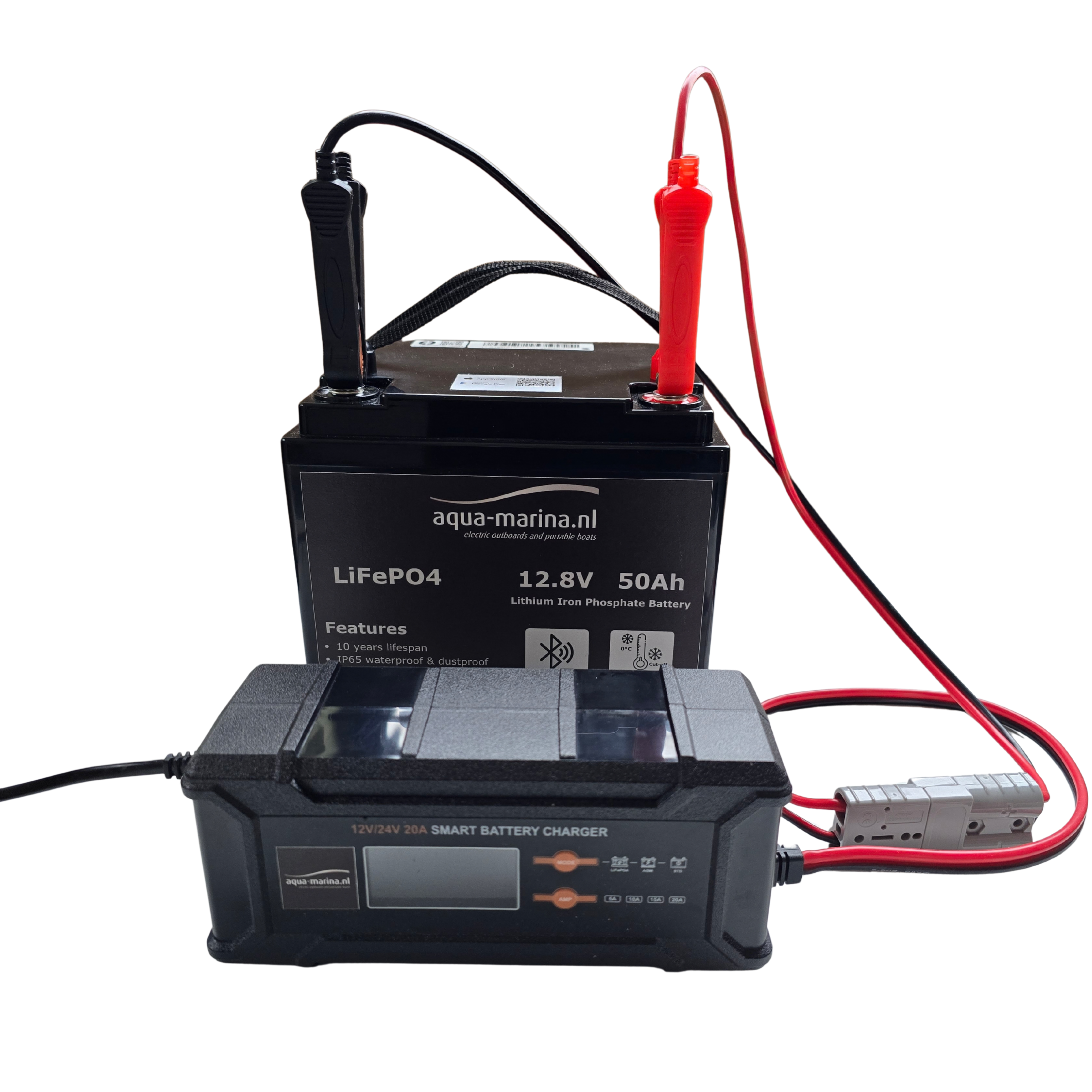 Accuset 8: 12V 50Ah LiFePO4 Accu + 12V/24V Acculader LiFePO4 AGM STD | Bluetooth