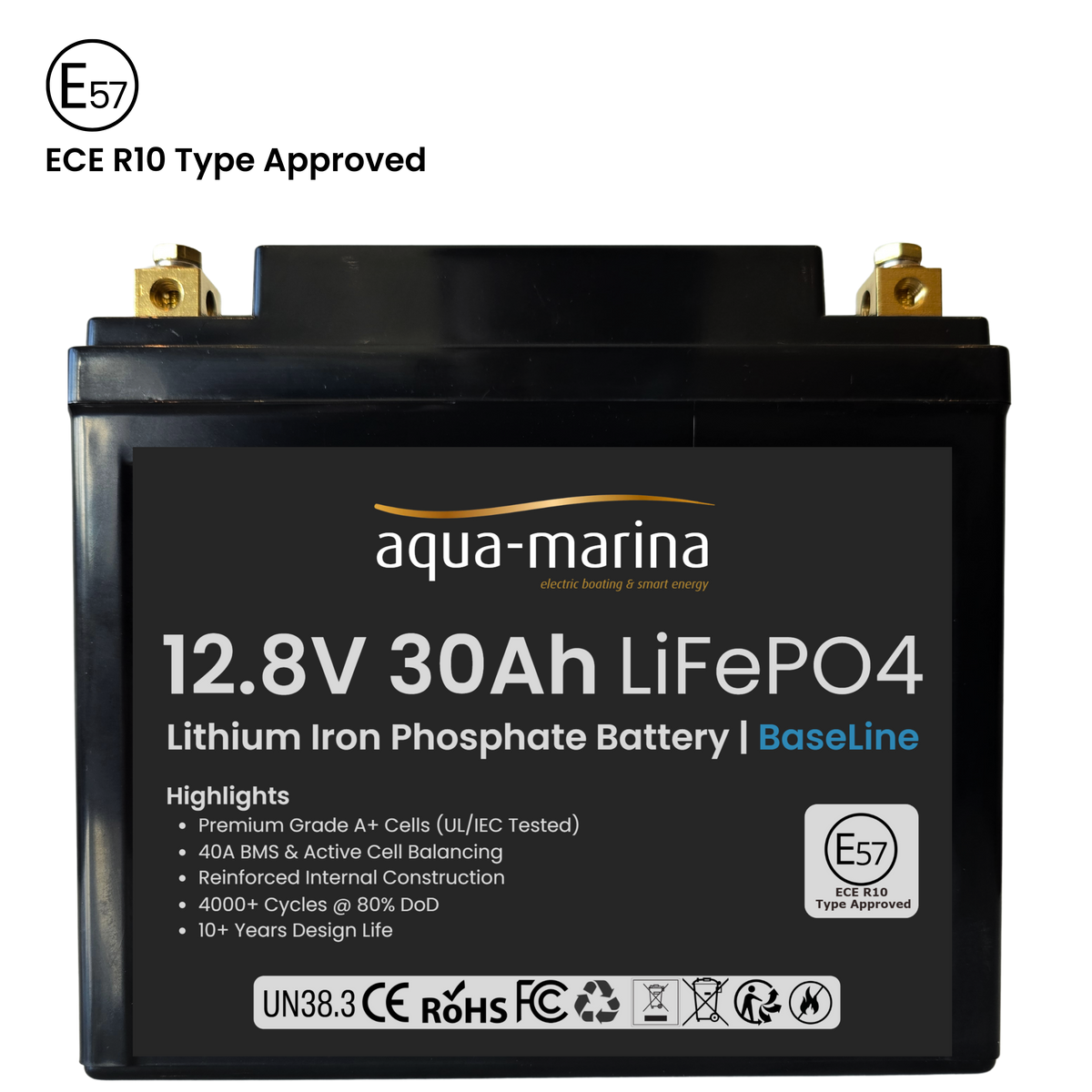 Aqua-Marina BaseLine 12.8V 30Ah LiFePO4 Accu | Active Cel Balancing | ECE R10