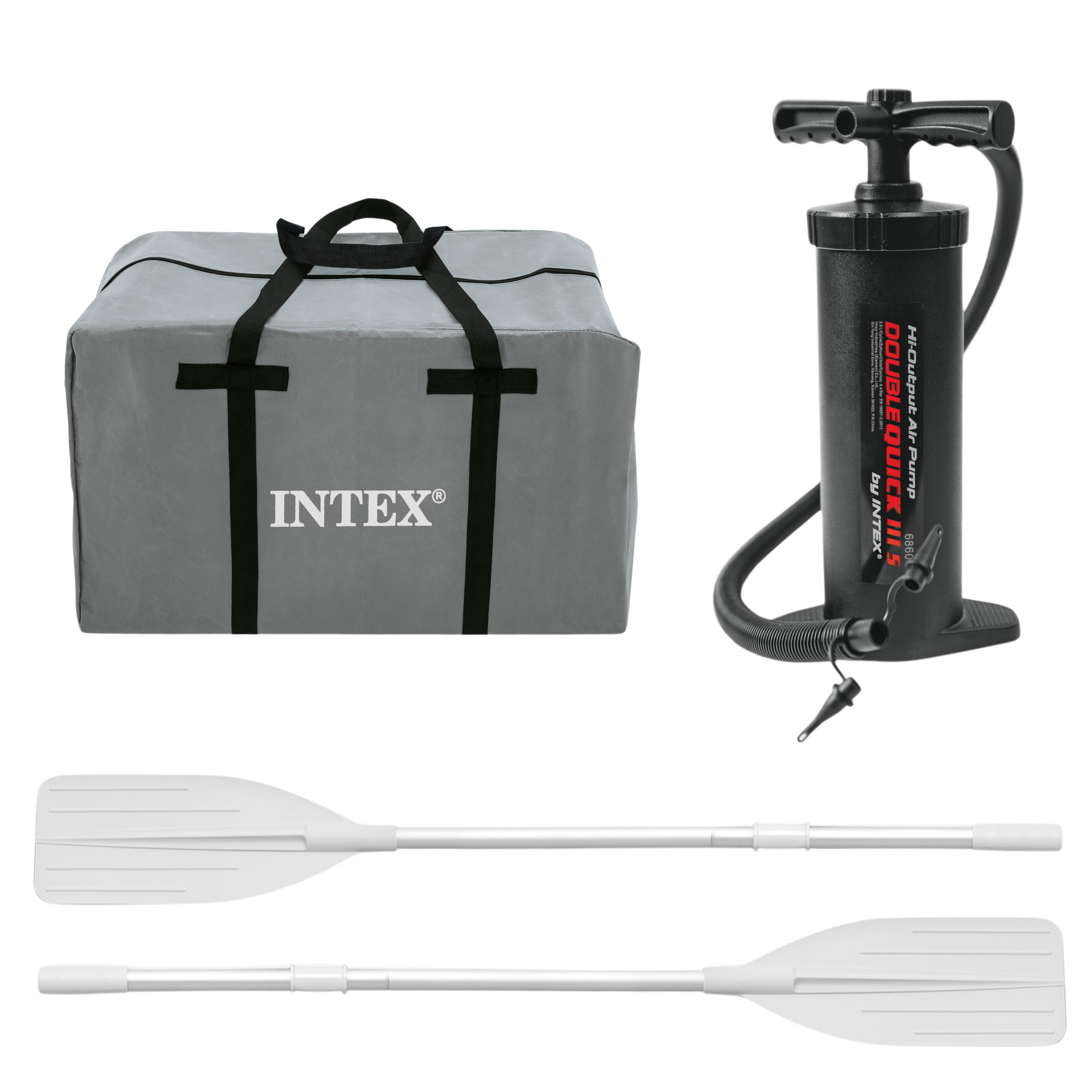 Complete Vaarset Bootset – Intex Mariner 4 met 62lbs Fluistermotor & LiFePO4 Lithiumaccu & Lader