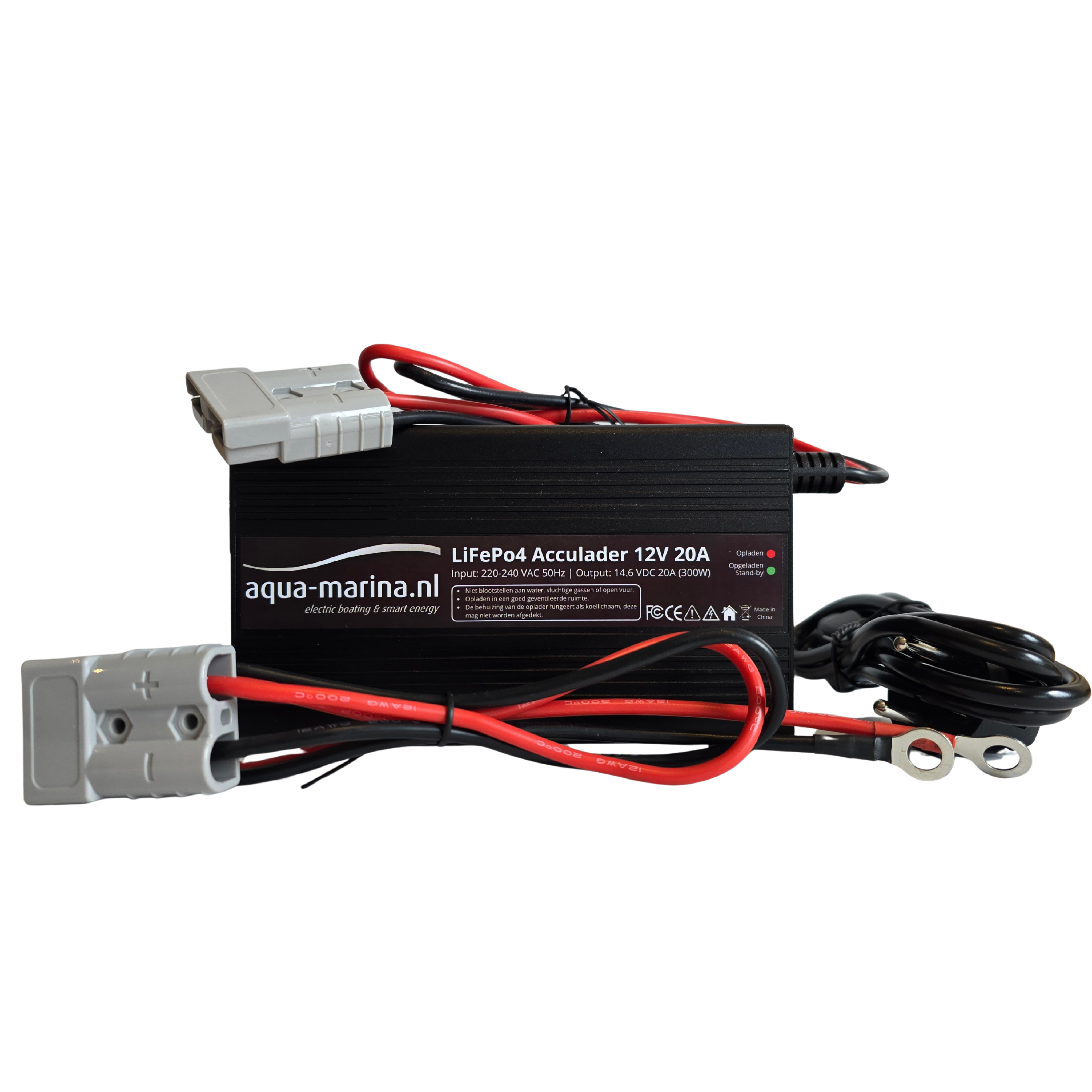Aqua-Marina.nl LiFePO4 Acculader 12V 20A – Slimme Lader met Anderson SB50-aansluiting en M8-ogen