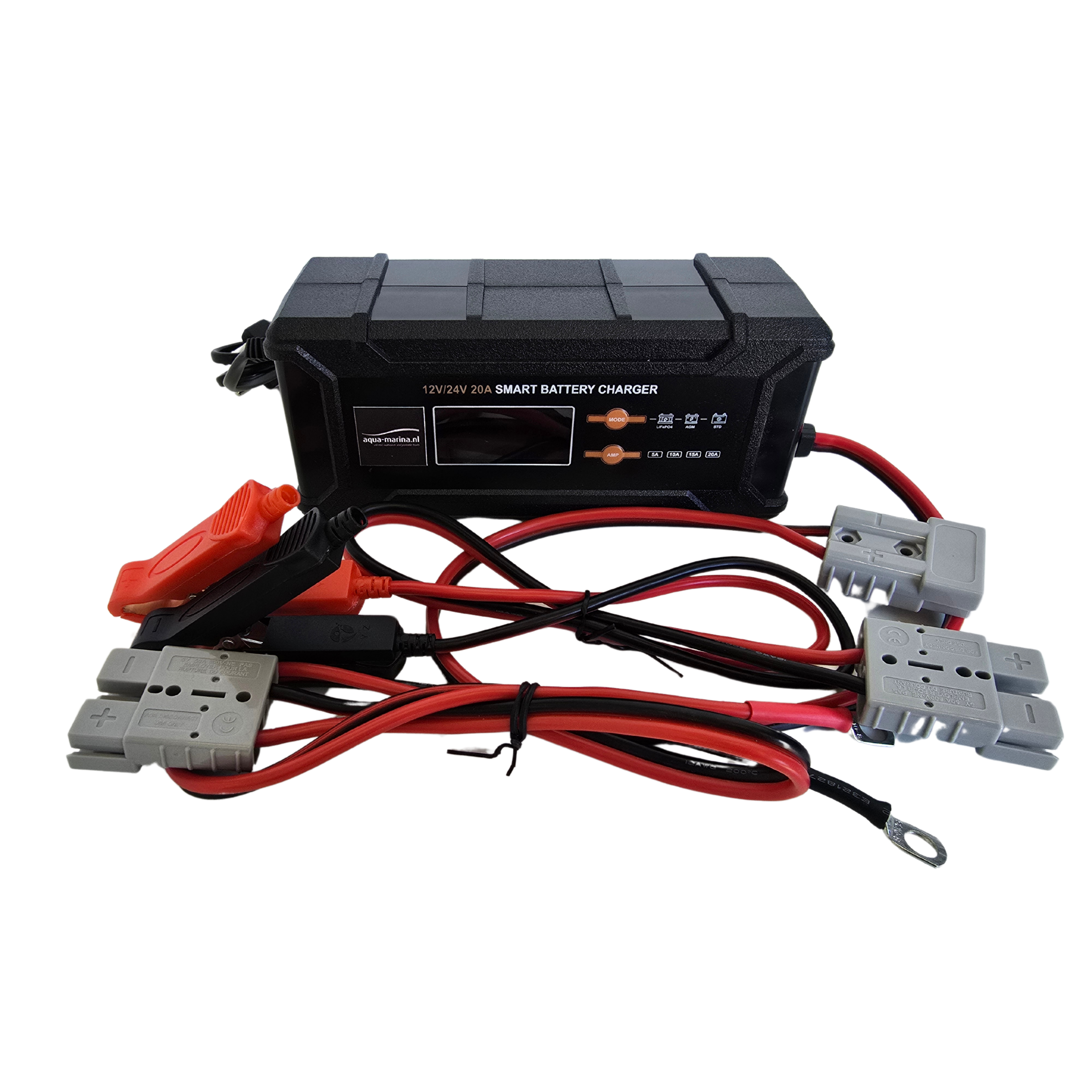 Accuset 4: 24V 100Ah | 2x 100Ah LiFePO4 Accu + 12V/24V Acculader + Seriekabel | Bluetooth