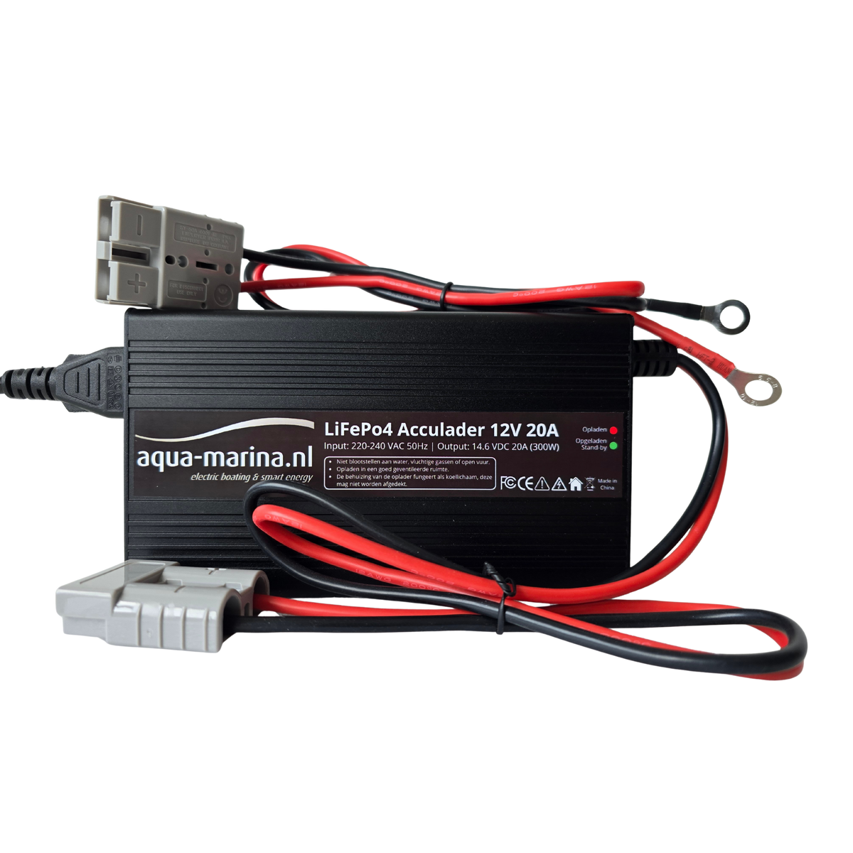 Aqua-Marina.nl LiFePO4 Acculader 12V 20A – Slimme Lader met Anderson SB50-aansluiting en M8-ogen