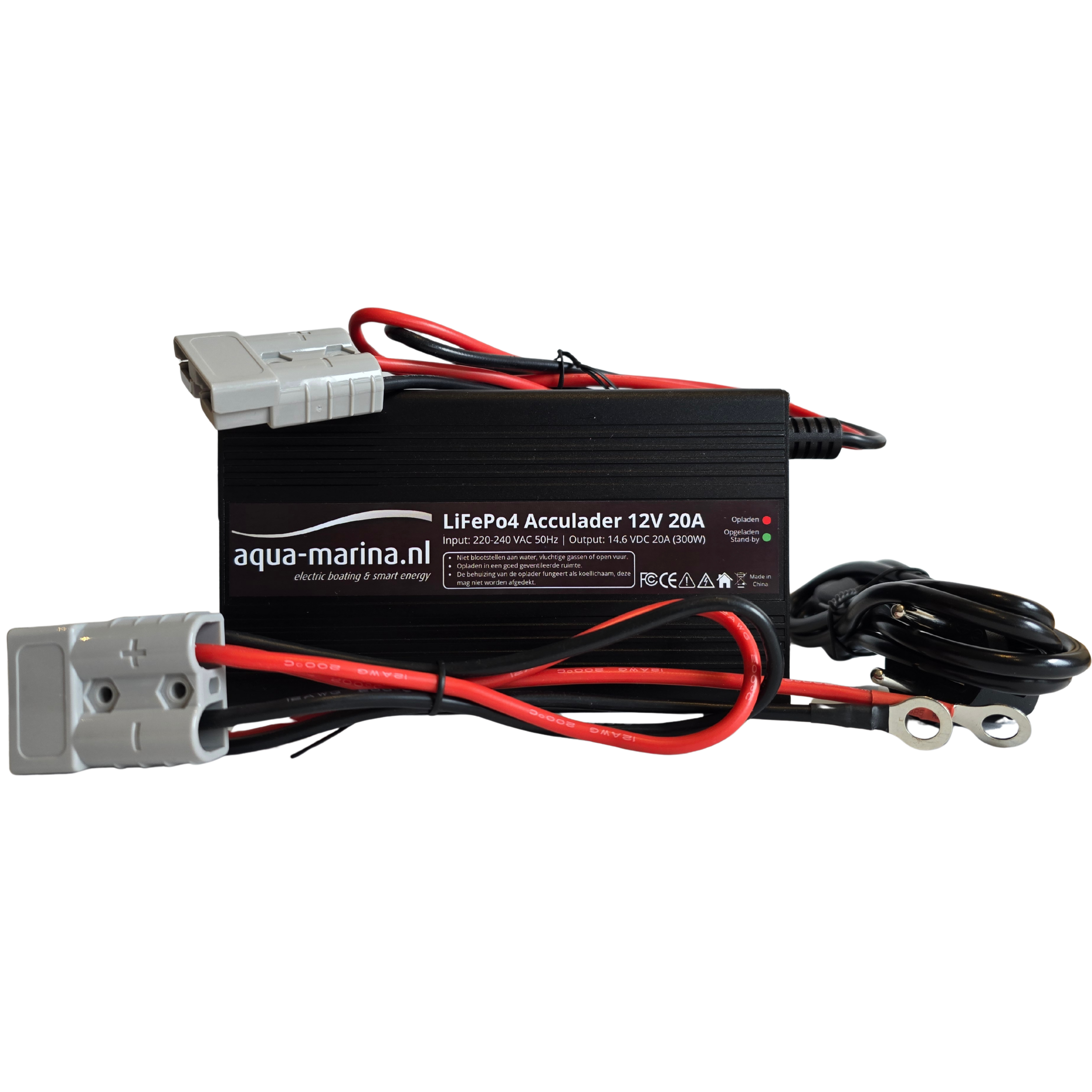 Aqua-Marina.nl LiFePO4 Acculader 12V 20A – Slimme Lader met Anderson SB50-aansluiting en M8-ogen