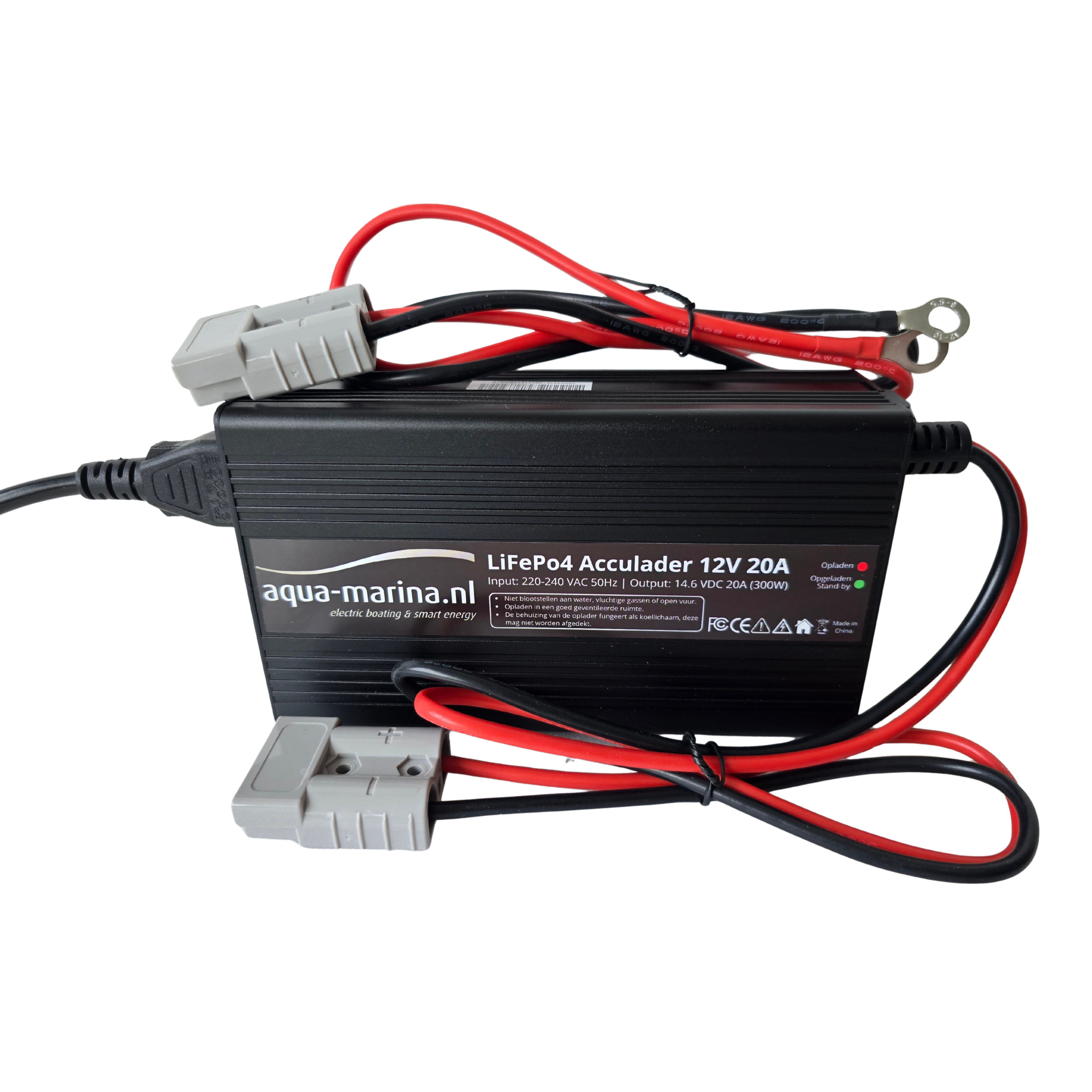 Aqua-Marina.nl LiFePO4 Acculader 12V 20A – Slimme Lader met Anderson SB50-aansluiting en M8-ogen