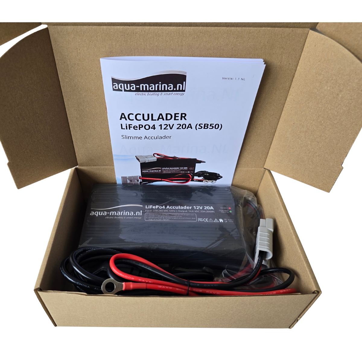 Aqua-Marina.nl LiFePO4 Acculader 12V 20A – Slimme Lader met Anderson SB50-aansluiting en M8-ogen