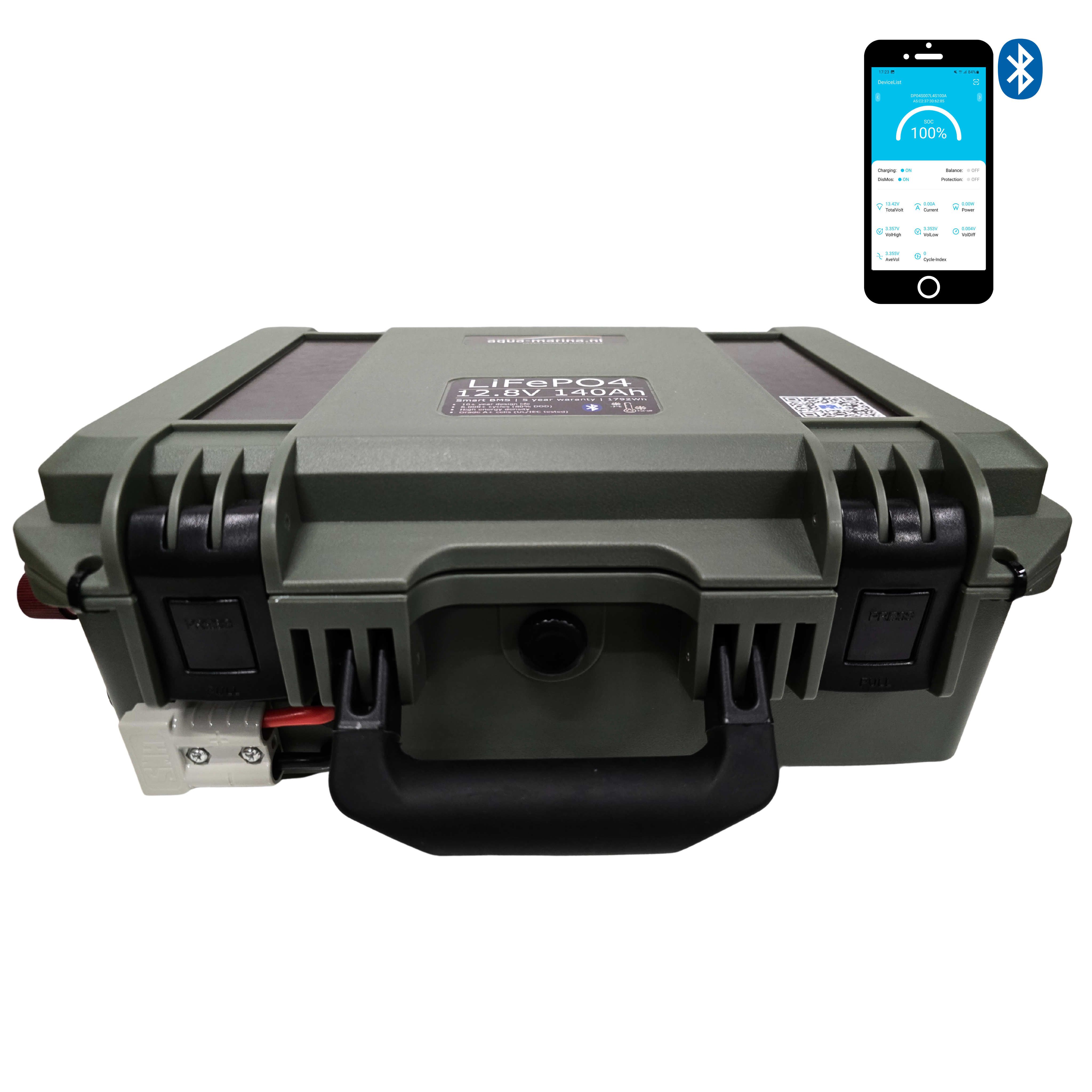Aqua-Marina.NL Outdoor Box Lithium LiFePO4 Accu 140Ah 12V Smart | Bluetooth | Anderson SB50 USB GX16 SP17 | Outdoorbox