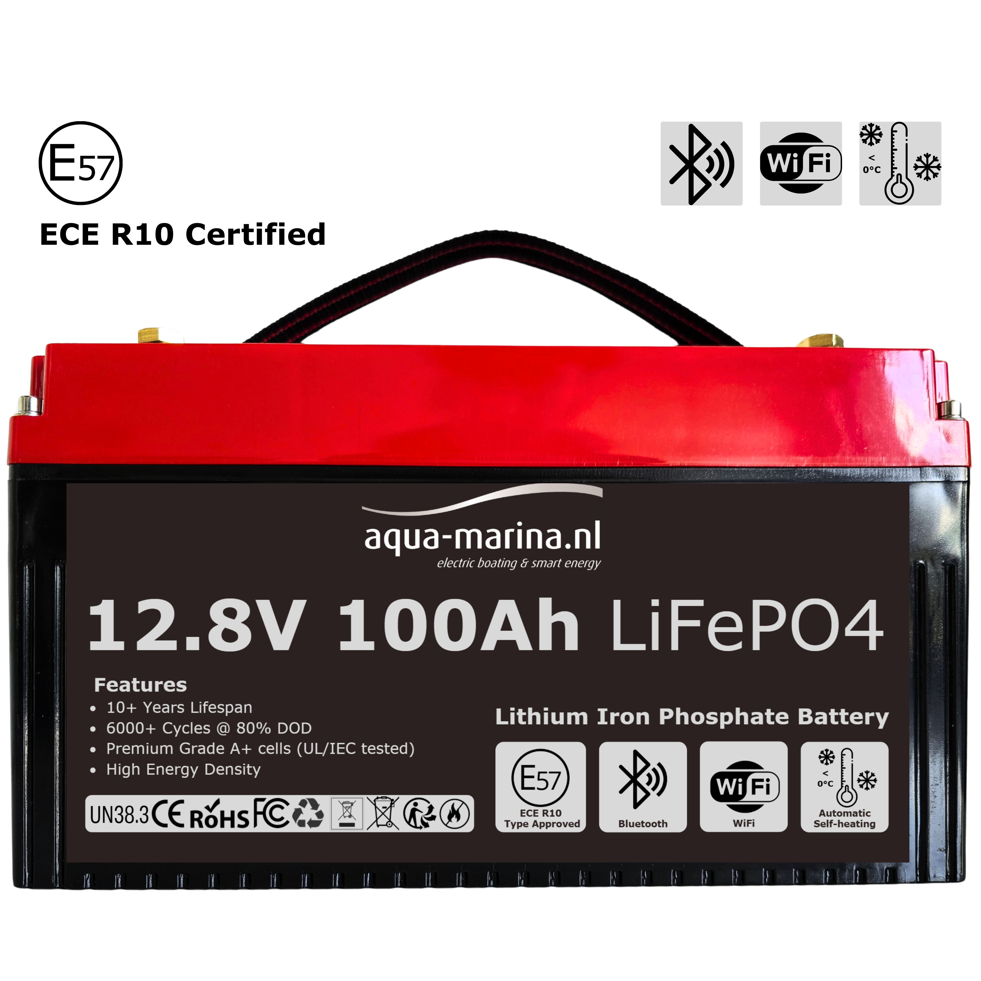 Aqua-Marina ProLine 12.8V 100Ah Lithium LiFePO4 Accu Bluetooth | WiFi | Self Heating – ECE R10 Certified