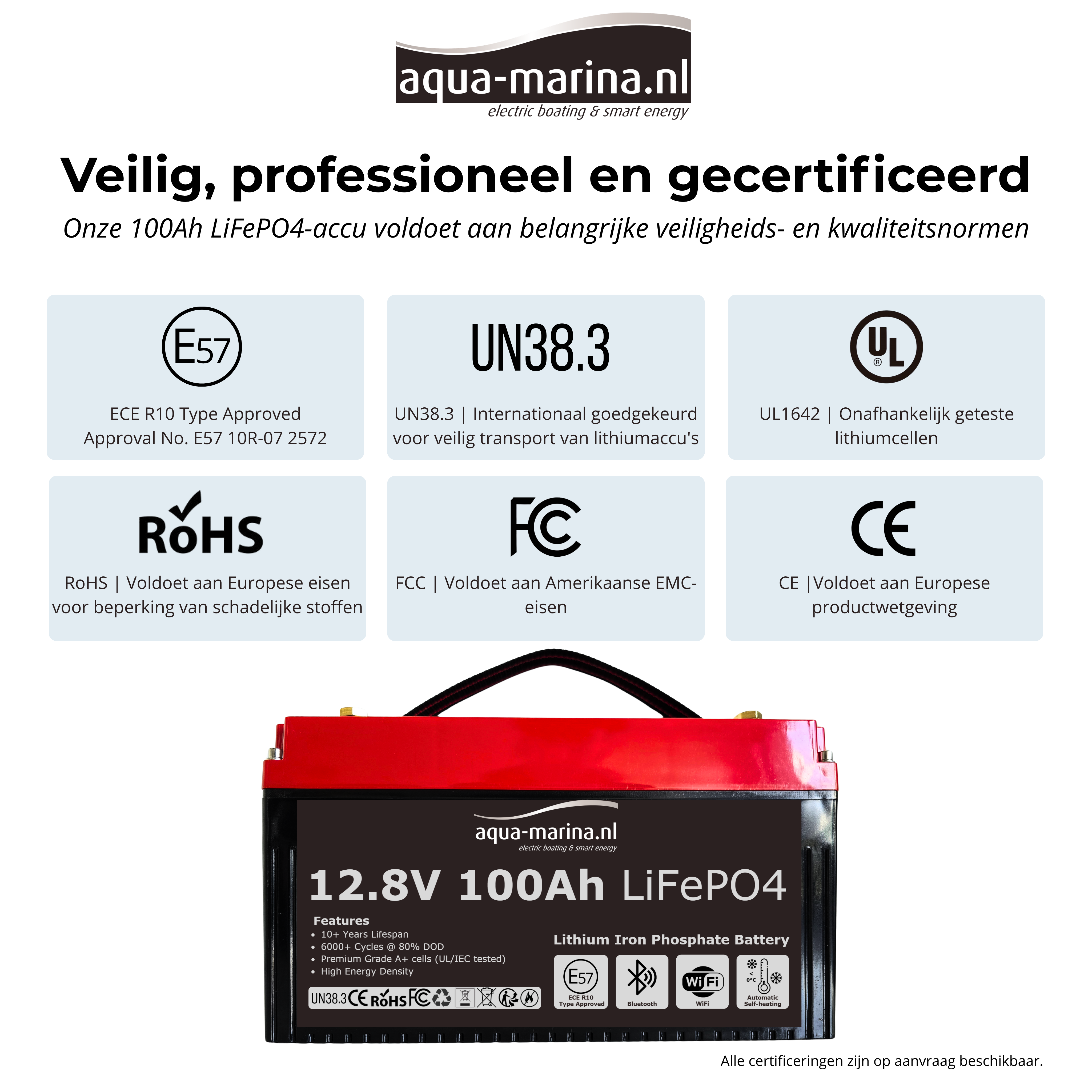 Aqua-Marina ProLine 12.8V 100Ah Lithium LiFePO4 Accu Bluetooth | WiFi | Self Heating – ECE R10 Certified