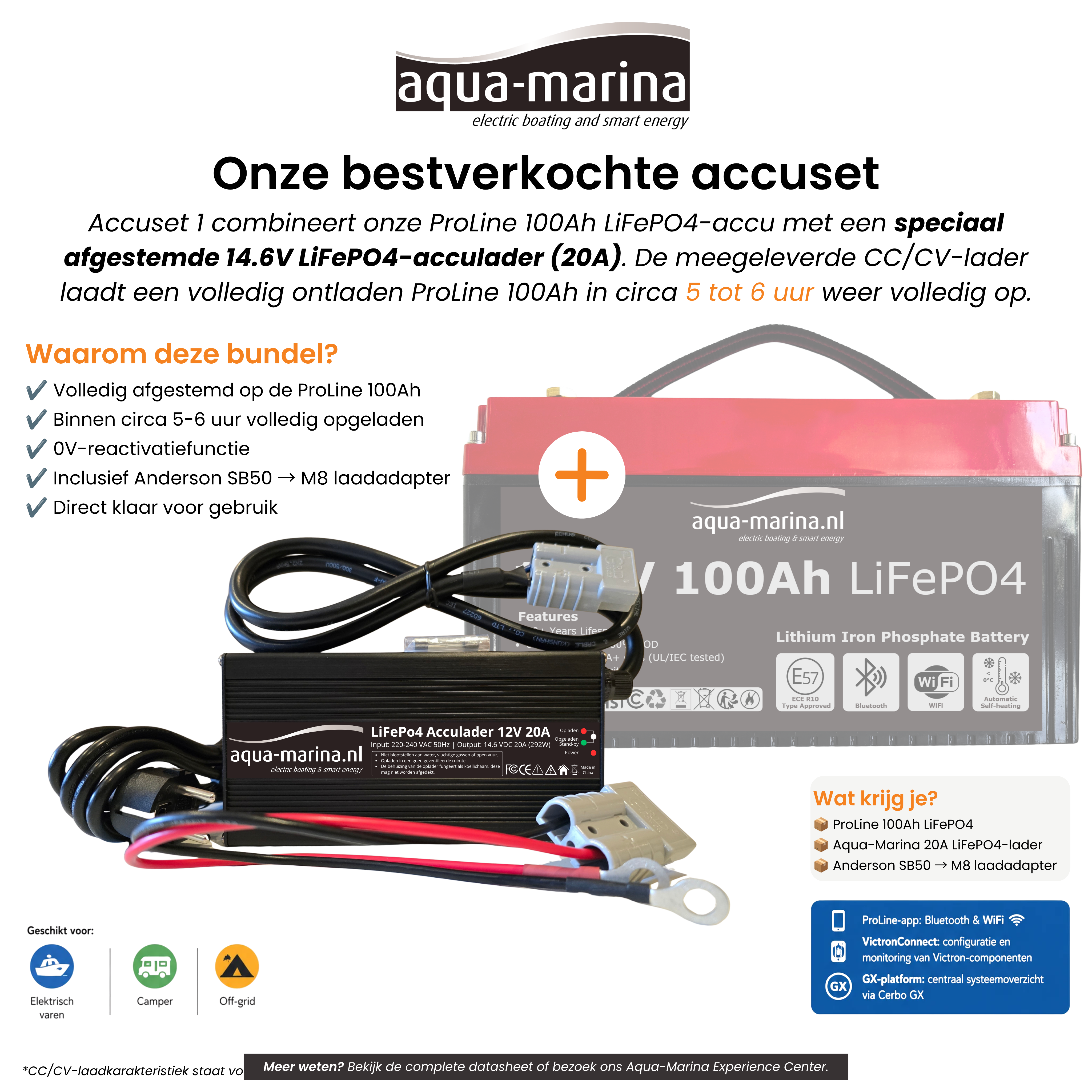 Aqua-Marina ProLine 12.8V 100Ah LiFePO4 Accu | Bluetooth | WiFi | Self-Heating | ECE R10 | Undersitz DIN H190