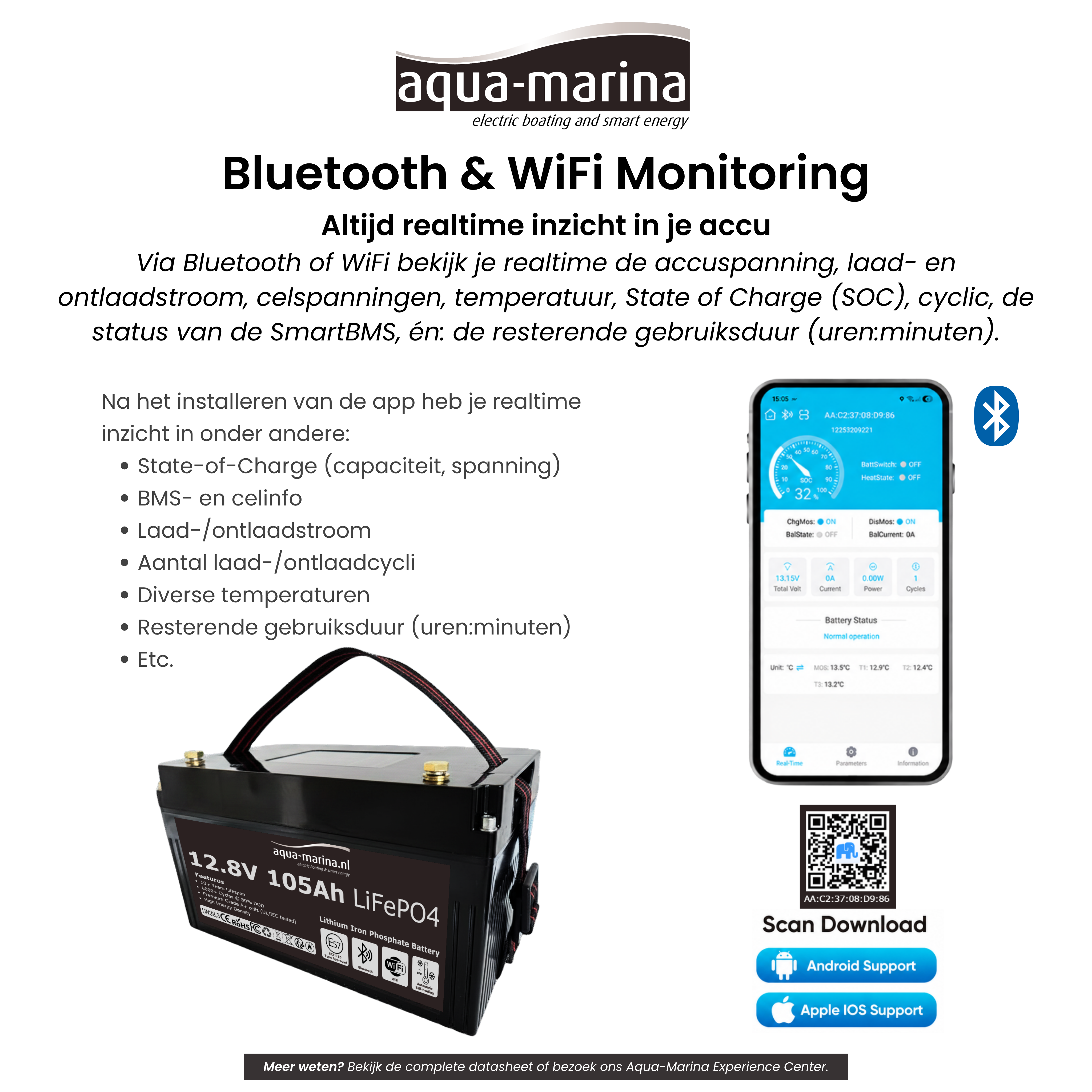 Aqua-Marina ProLine 12.8V 105Ah LiFePO4 Accu | Bluetooth | WiFi | Self-Heating | ECE R10 | Undersitz DIN H190
