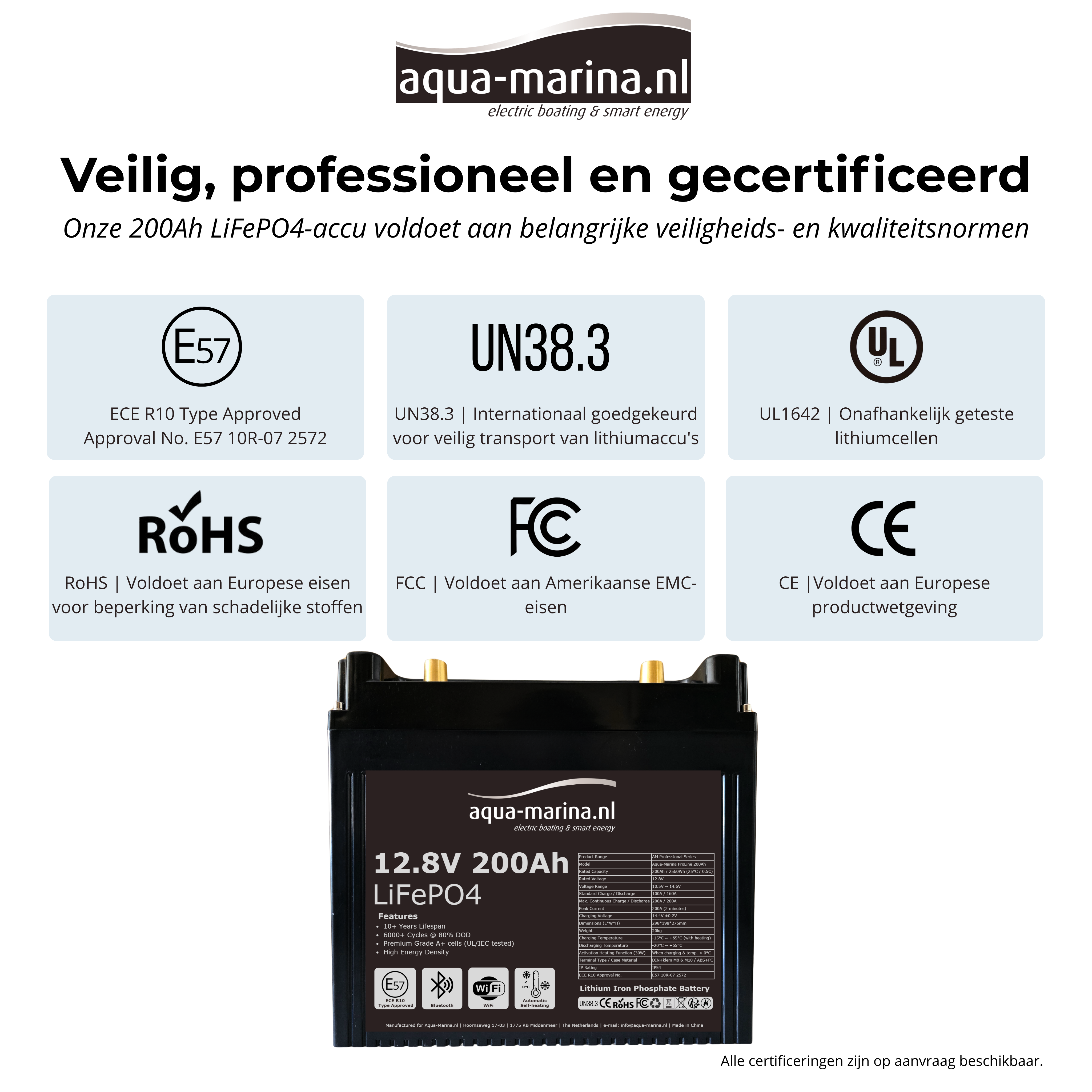 Aqua-Marina ProLine 12.8V 200Ah Lithium LiFePO4 Accu Bluetooth | WiFi | Self Heating – ECE R10 Certified