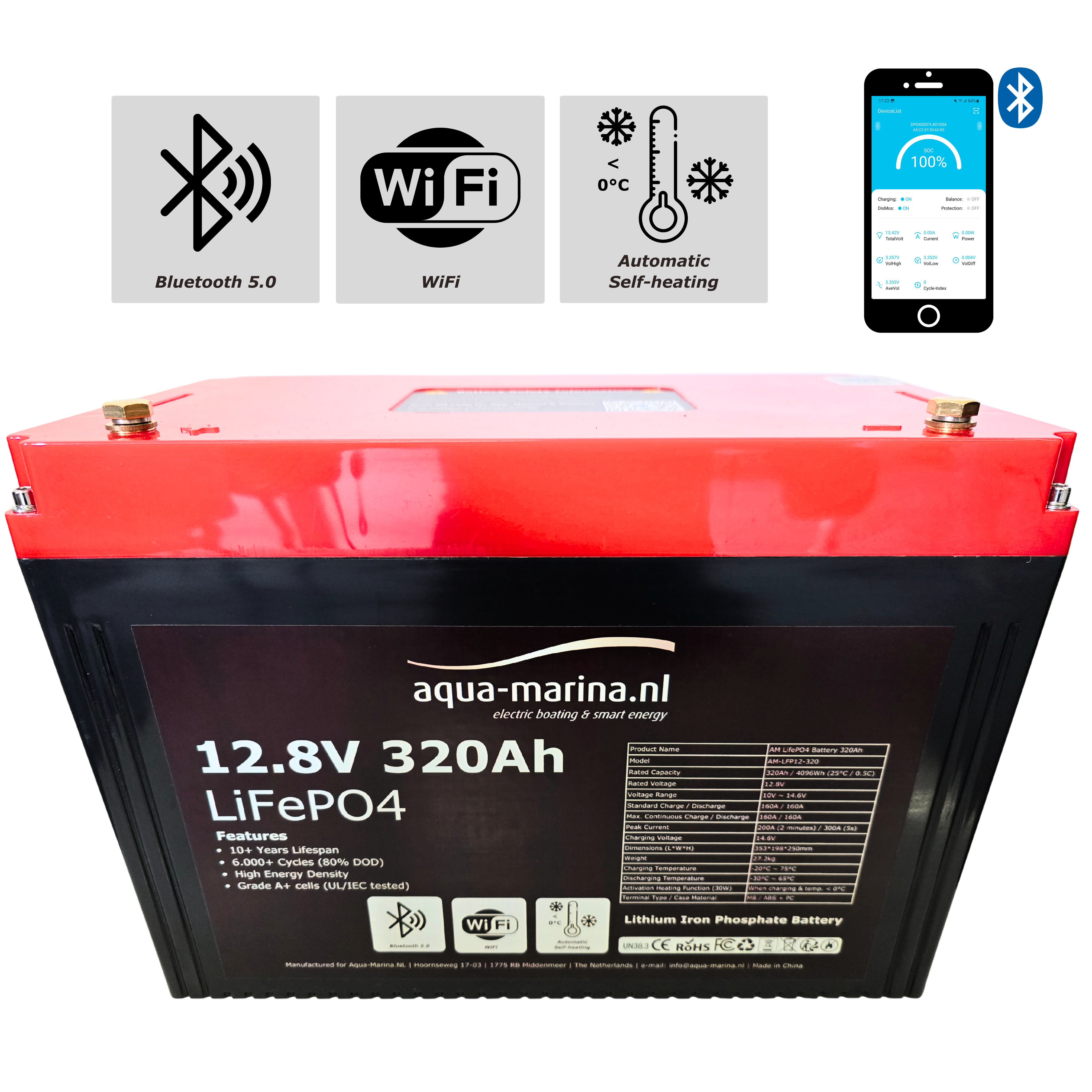 Aqua-Marina ProLine 12.8V 320Ah Lithium LiFePO4 Accu Bluetooth | WiFi | Heating – ECE R10 Certified