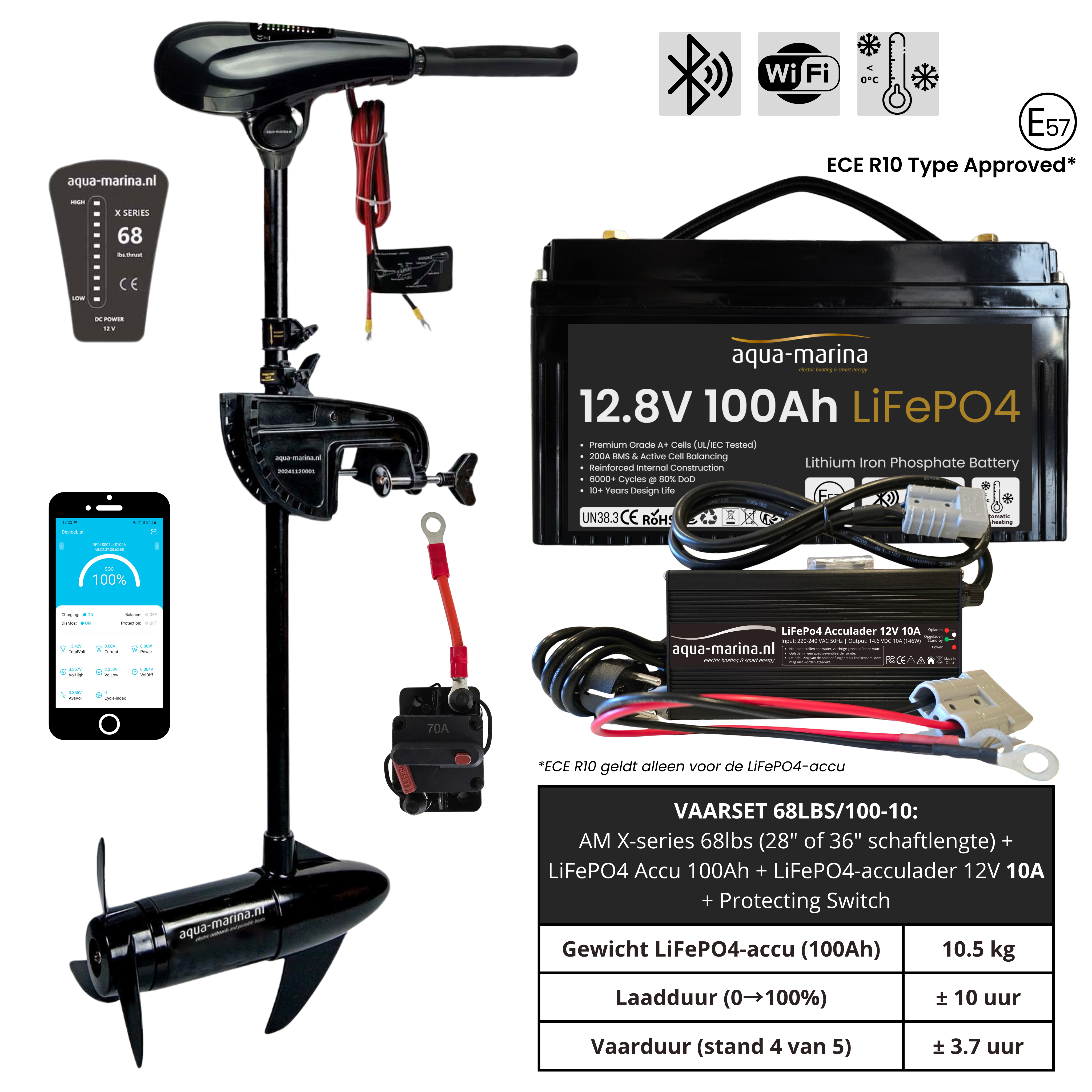 Complete Vaarset 68lbs – Fluistermotor + LiFePO4 Accu + Acculader | Direct Varen!