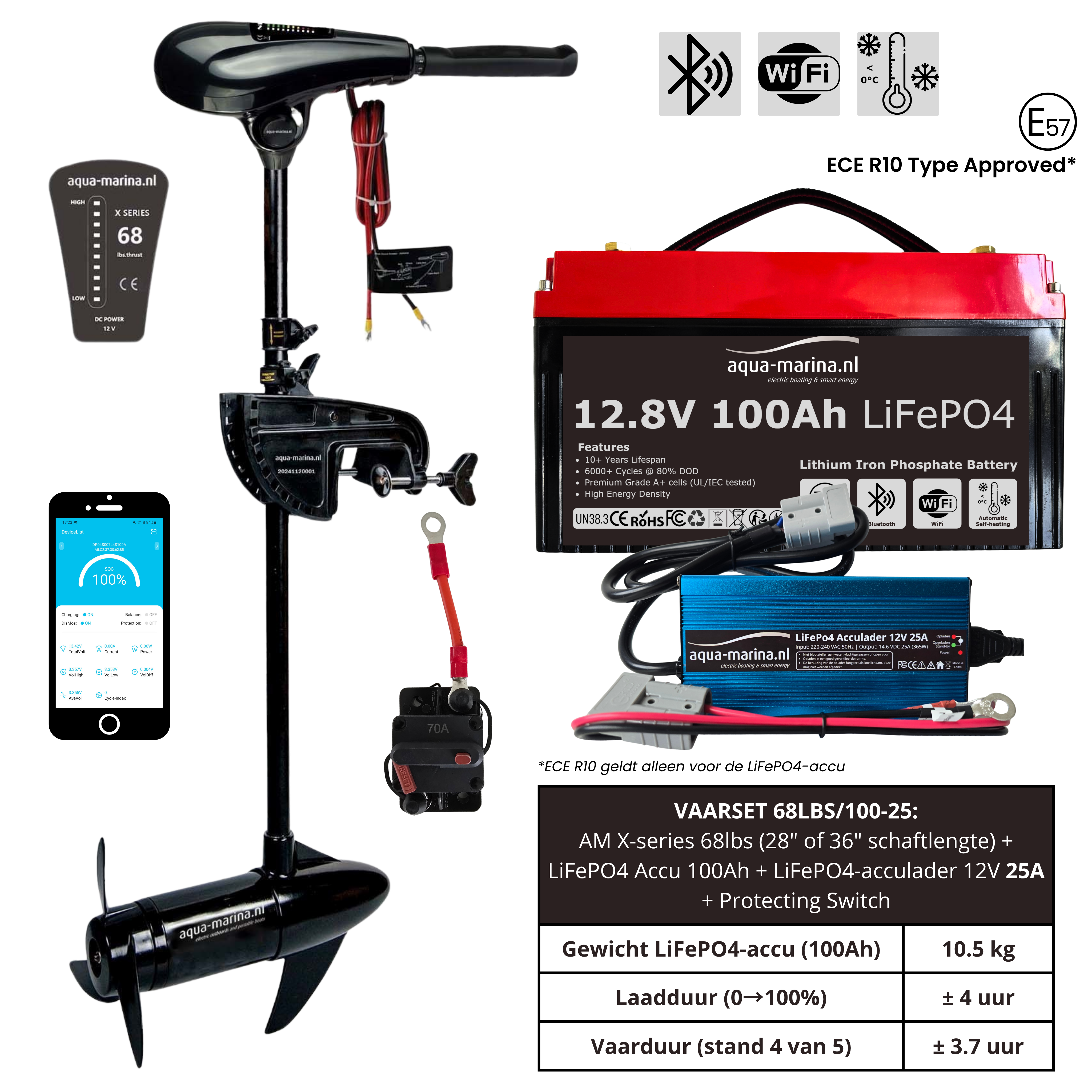 Complete Vaarset 68lbs – Fluistermotor + LiFePO4 Accu + Acculader | Direct Varen!