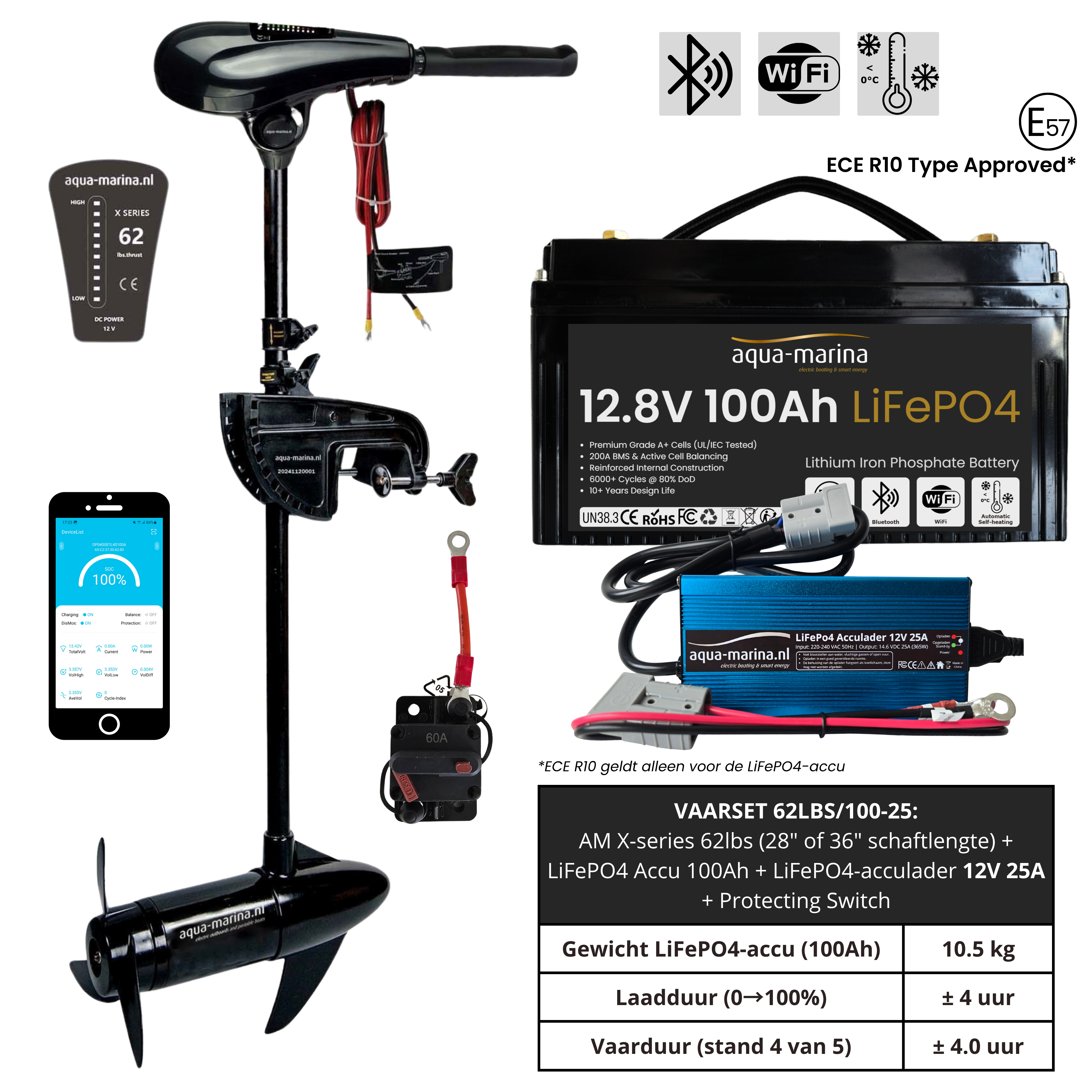 Complete Vaarset 68lbs – Fluistermotor + LiFePO4 Accu + Acculader | Direct Varen!