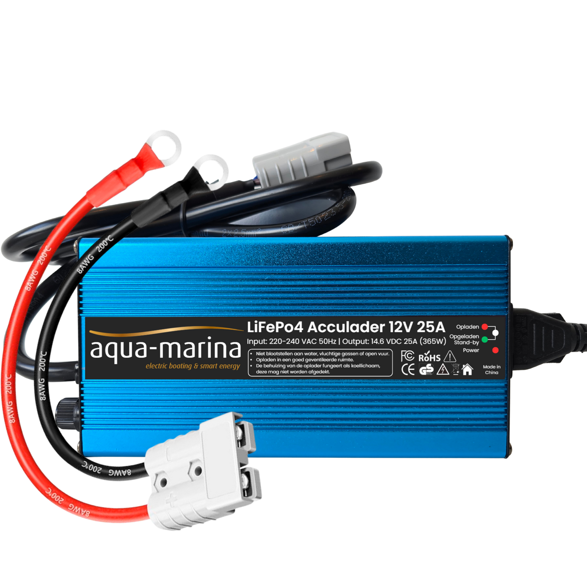 Aqua-Marina LiFePO4-acculader 12V 25A – 14,6V met SB50 en M8-kabelogen