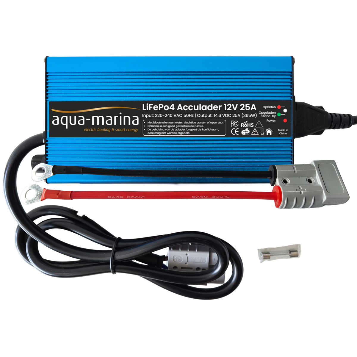 Aqua-Marina LiFePO4-acculader 12V 25A – 14,6V met SB50 en M8-kabelogen