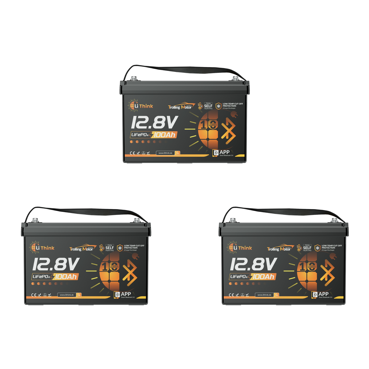 Lithink 12V 100Ah TM LiFePO4-accu met Bluetooth & zelfverwarming, 120A BMS – voor trollingmotor