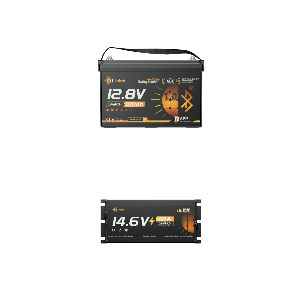 Lithink 12V 100Ah TM LiFePO4-accu met Bluetooth & zelfverwarming, 120A BMS – voor trollingmotor