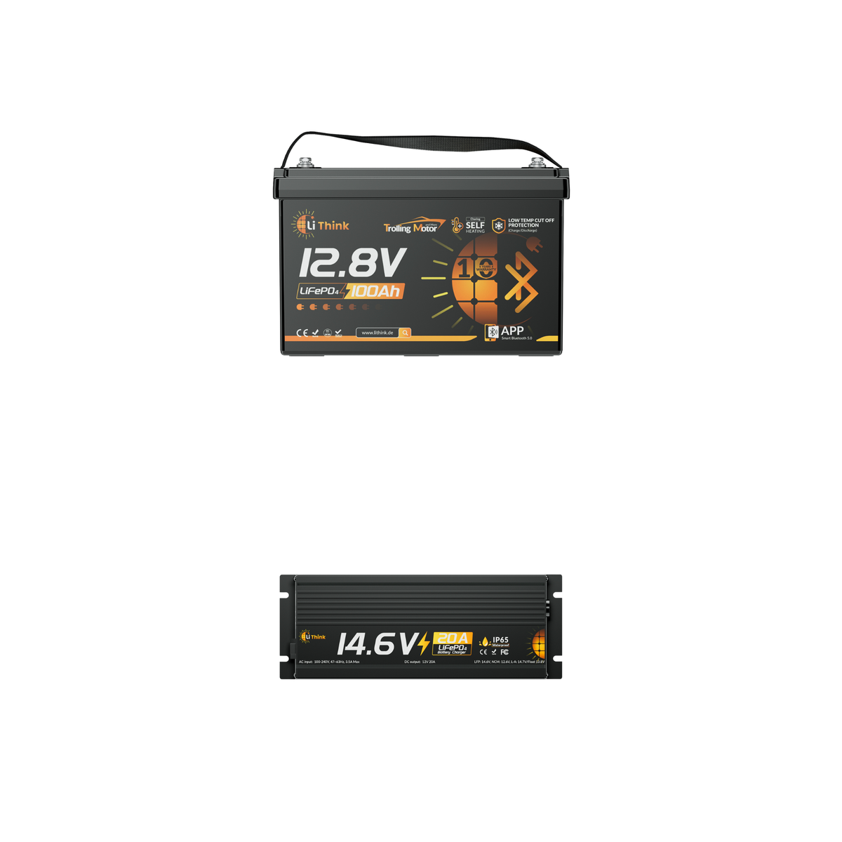 Lithink 12V 100Ah TM LiFePO4-accu met Bluetooth & zelfverwarming, 120A BMS – voor trollingmotor