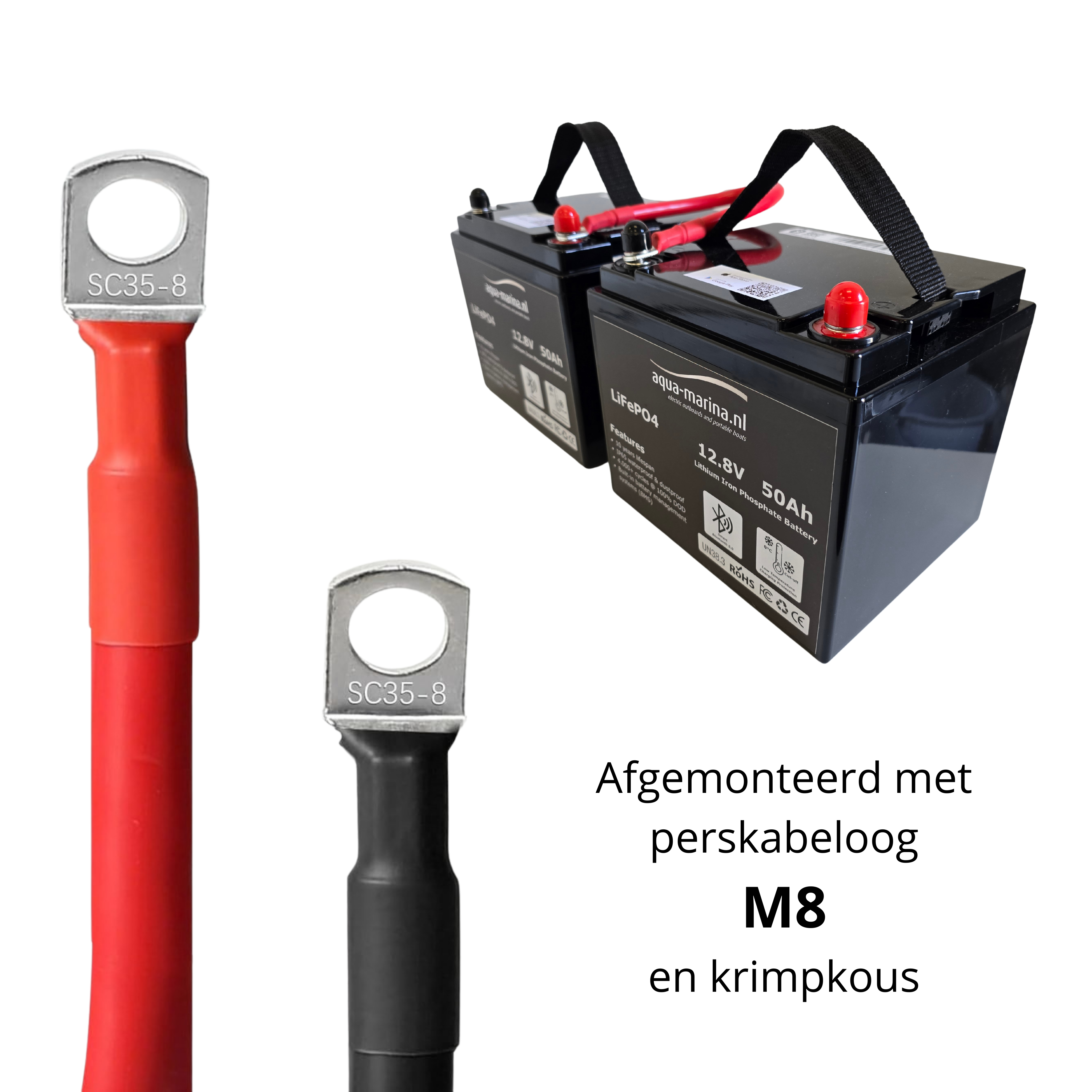 Accukabelset 35mm² 30cm M8 – Serie én Parallel Verbinding (LiFePO4 / 12V / 24V)