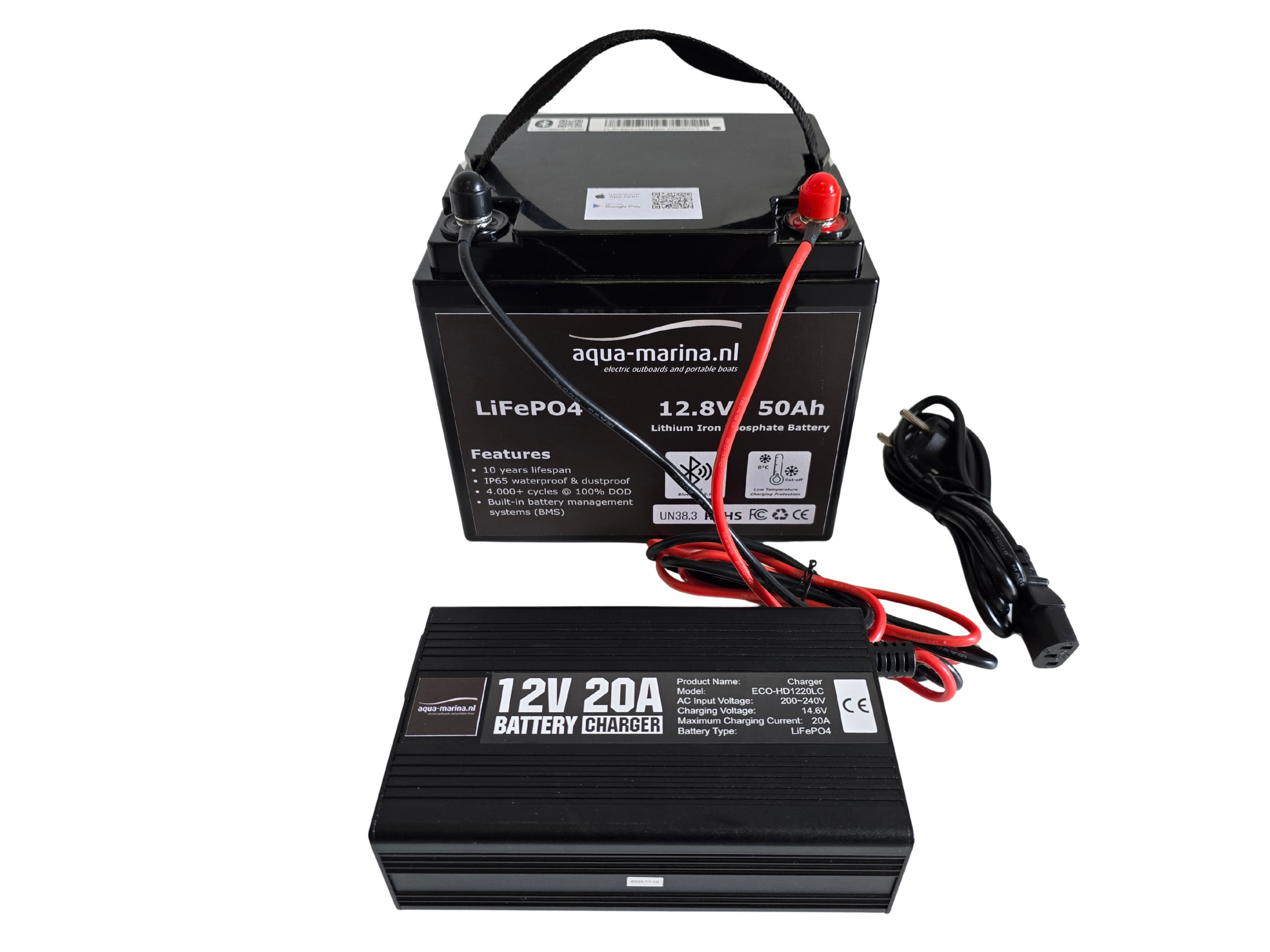 Accuset 1: 12V 50Ah LiFePO4 Lithium Accu + 20A Lader | Lichtgewicht, Bluetooth & Plug & Play