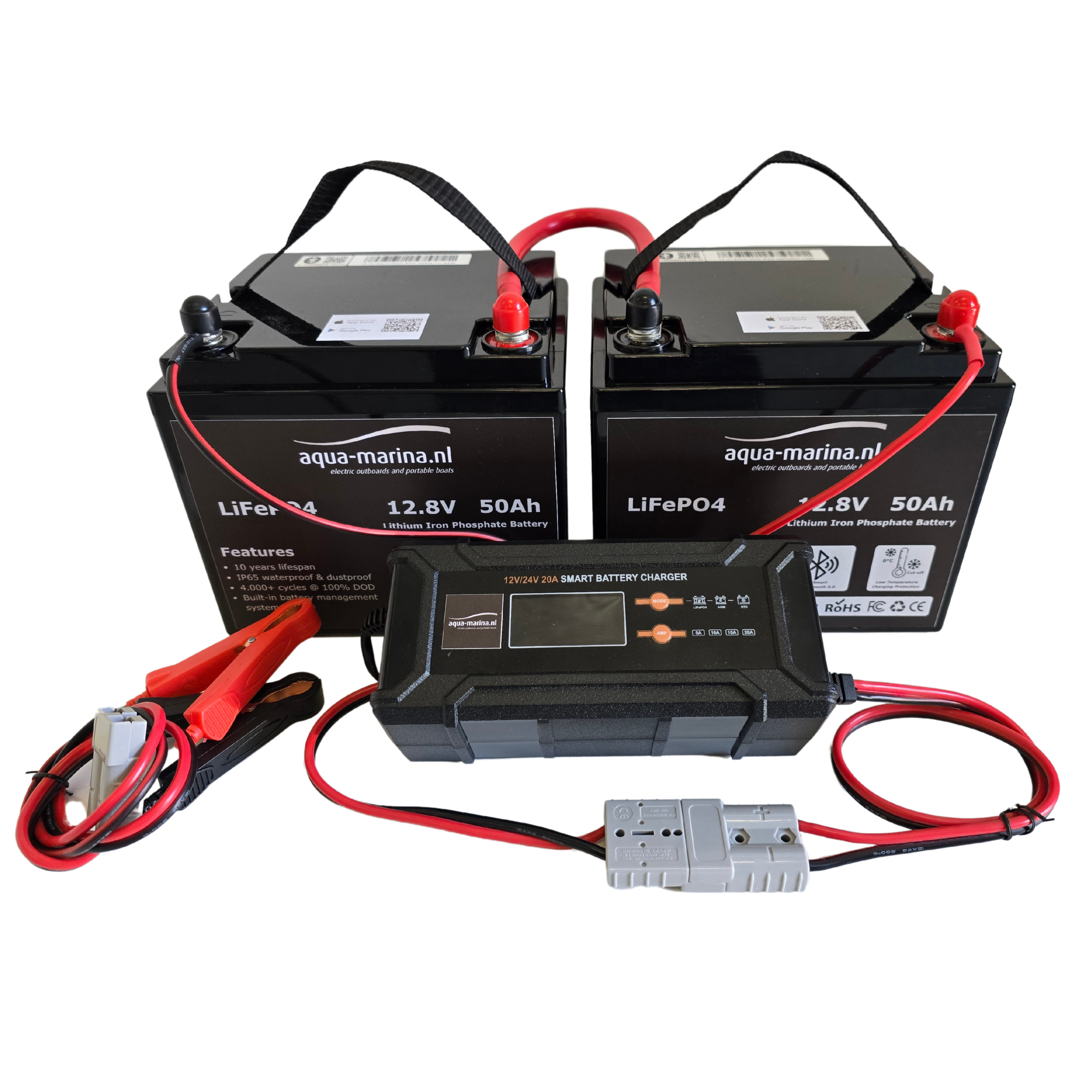 Complete Vaarset 86lbs 24V – Fluistermotor + 2x LiFePO4 Accu + Acculader | Direct Varen!