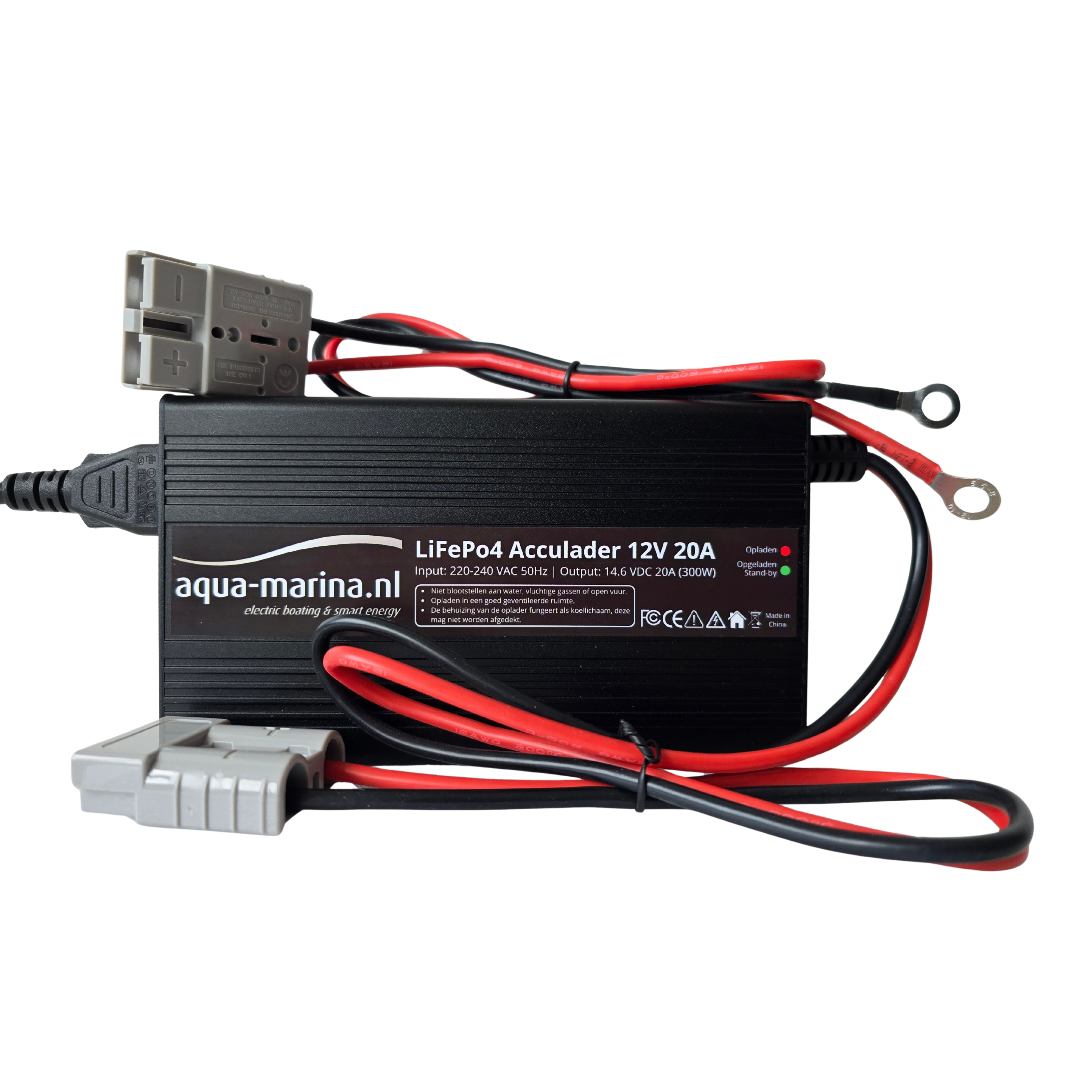 Aqua-Marina.nl LiFePO4 Acculader 12V 20A – Slimme Lader met Anderson SB50-aansluiting en M8-ogen