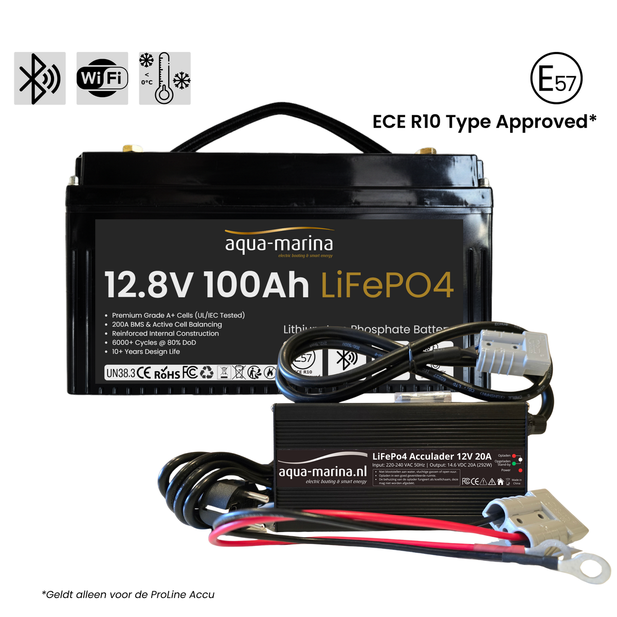 Aqua-Marina.nl LiFePO4 Acculader 12V 20A – Slimme Lader met Anderson SB50-aansluiting en M8-ogen