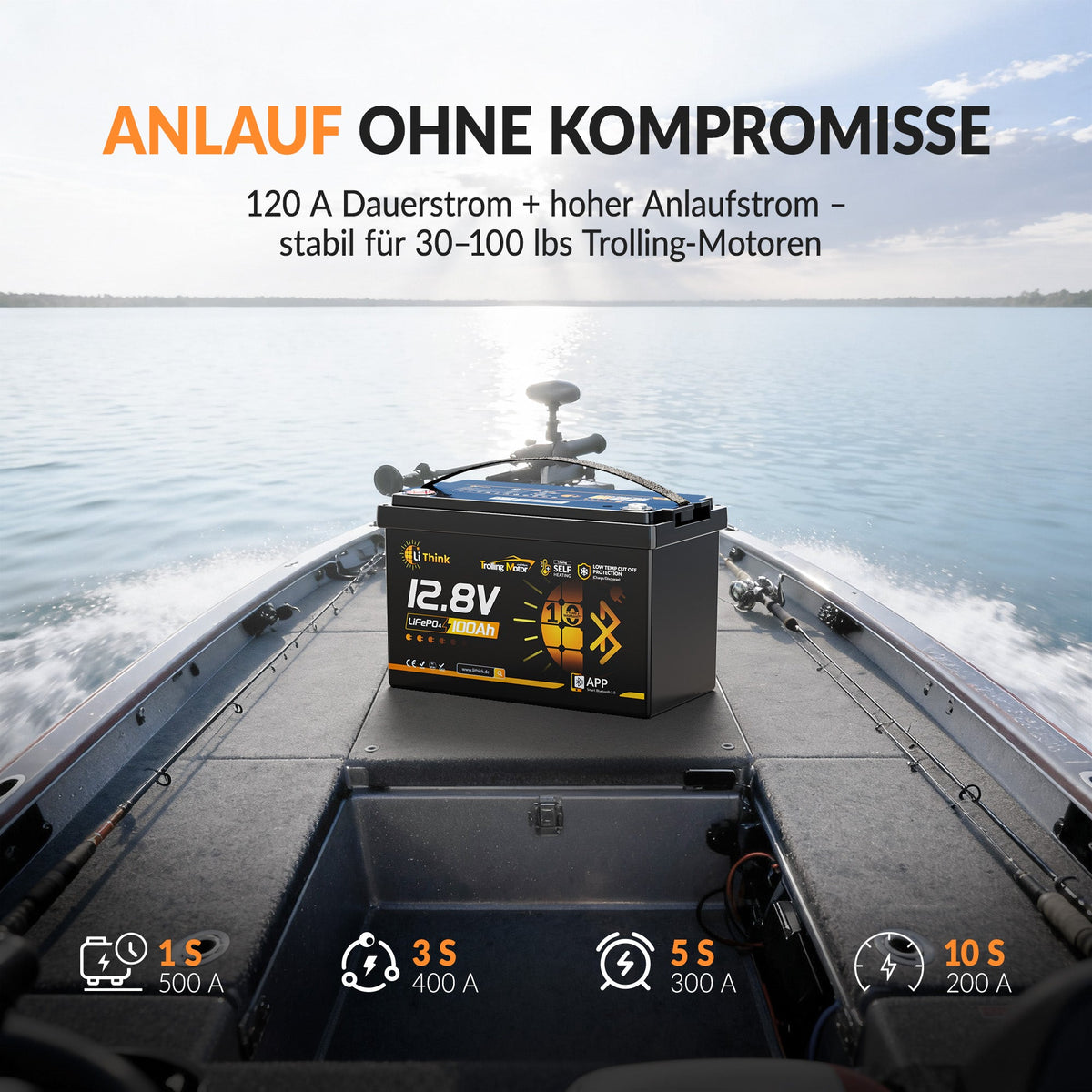 Lithink 12V 100Ah TM LiFePO4-accu met Bluetooth & zelfverwarming, 120A BMS – voor trollingmotor