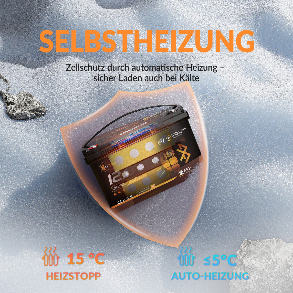 Lithink 12V 100Ah TM LiFePO4-accu met Bluetooth & zelfverwarming, 120A BMS – voor trollingmotor