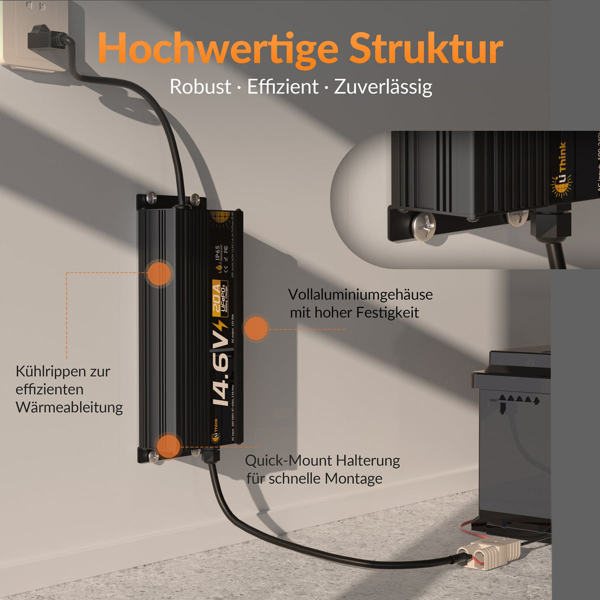 Lithink 14.6V 20A Waterdichte snellader – voor LiFePO₄, NCM en loodaccu's